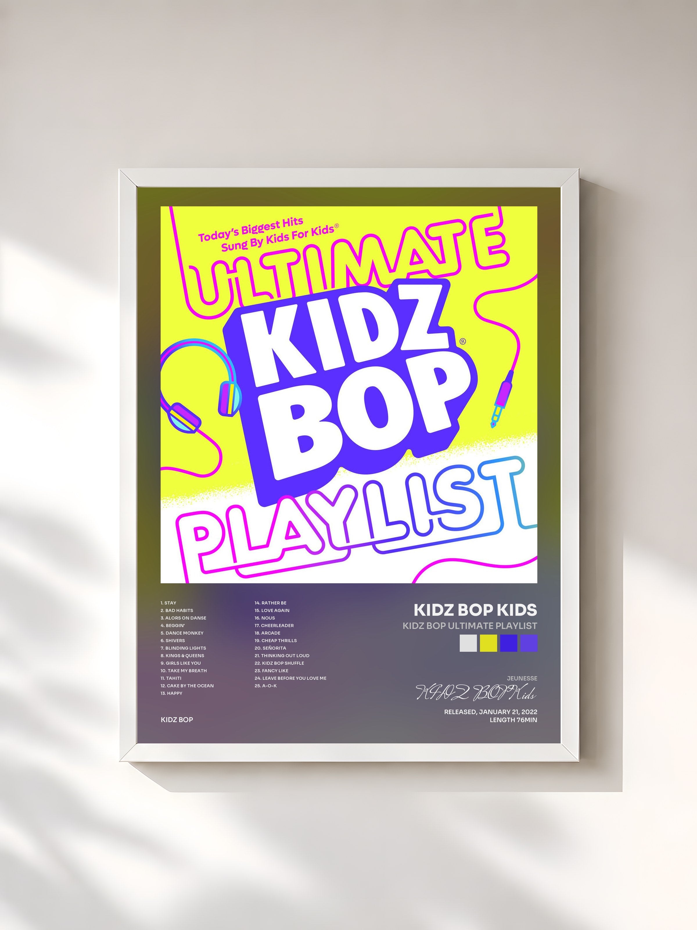 #blanc Tableau de l'album KIDZ BOP Ultimate Playlist de KIDZ BOP Kids, cadre blanc, imprimé et encadré en France