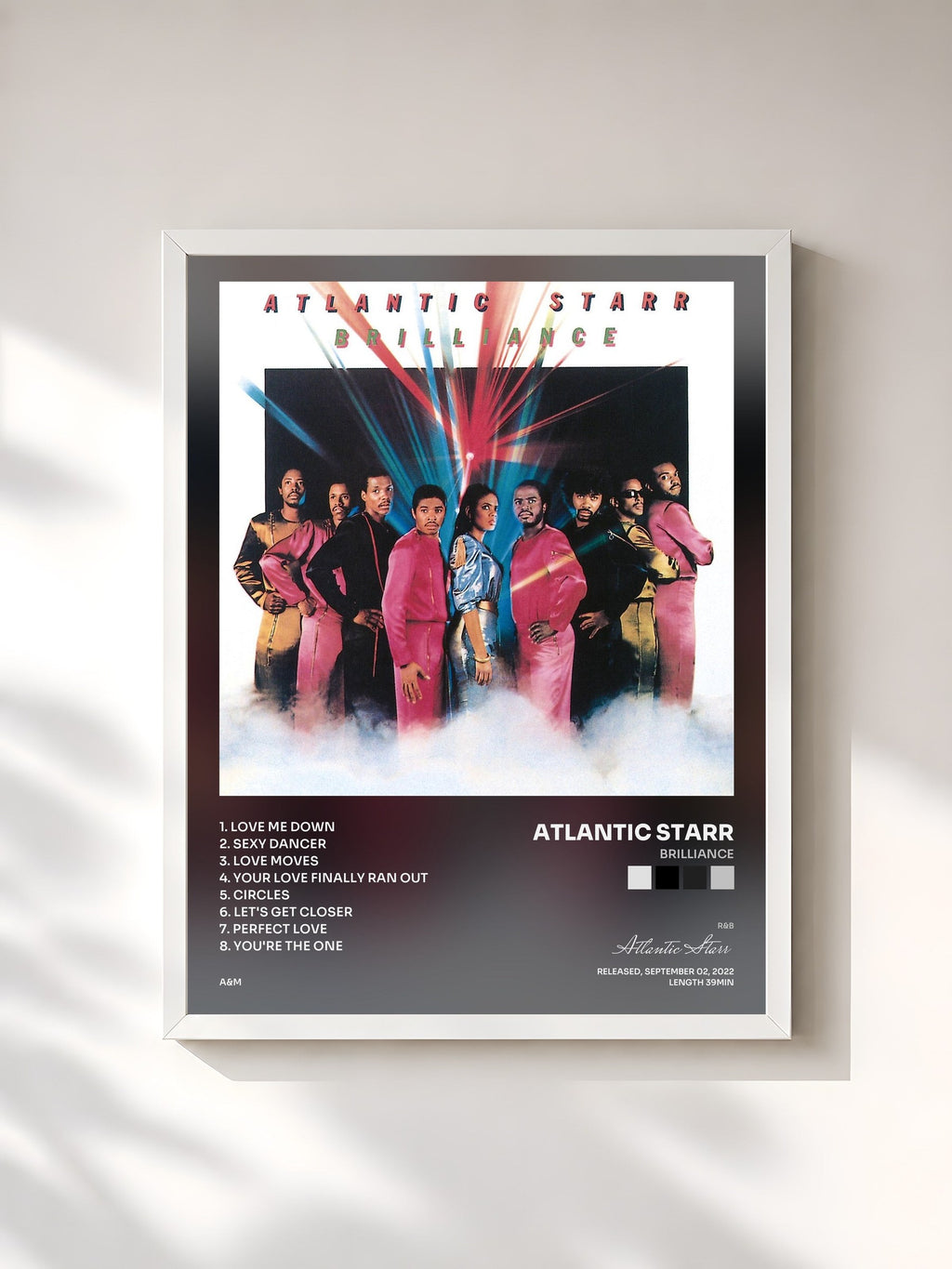 #blanc Tableau de l'album Brilliance de Atlantic Starr, cadre blanc, imprimé et encadré en France
