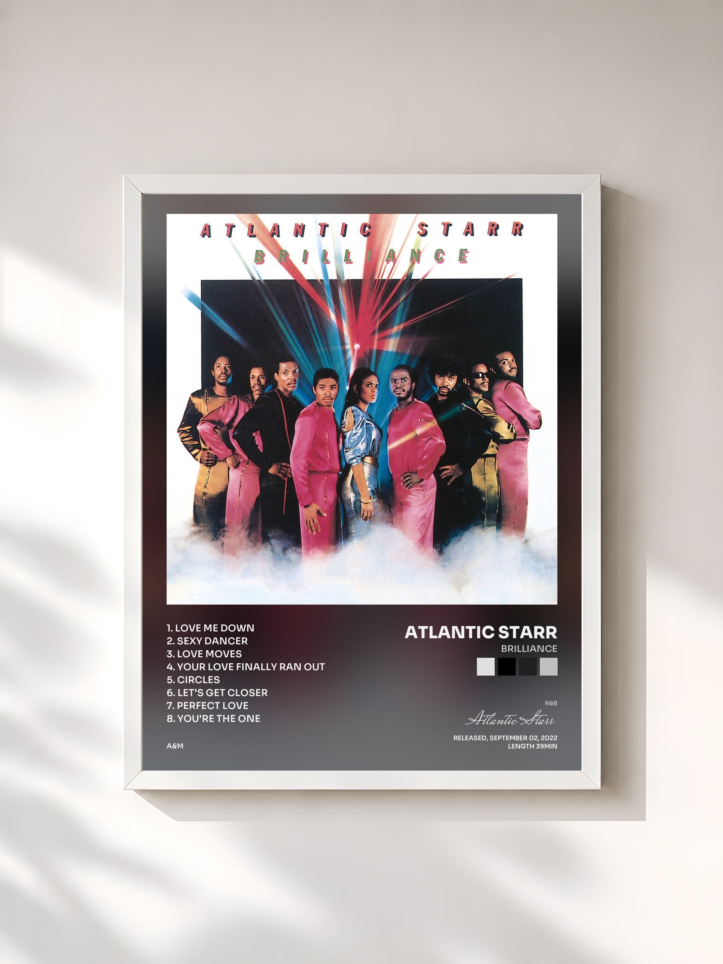 #blanc Tableau de l'album Brilliance de Atlantic Starr, cadre blanc, imprimé et encadré en France