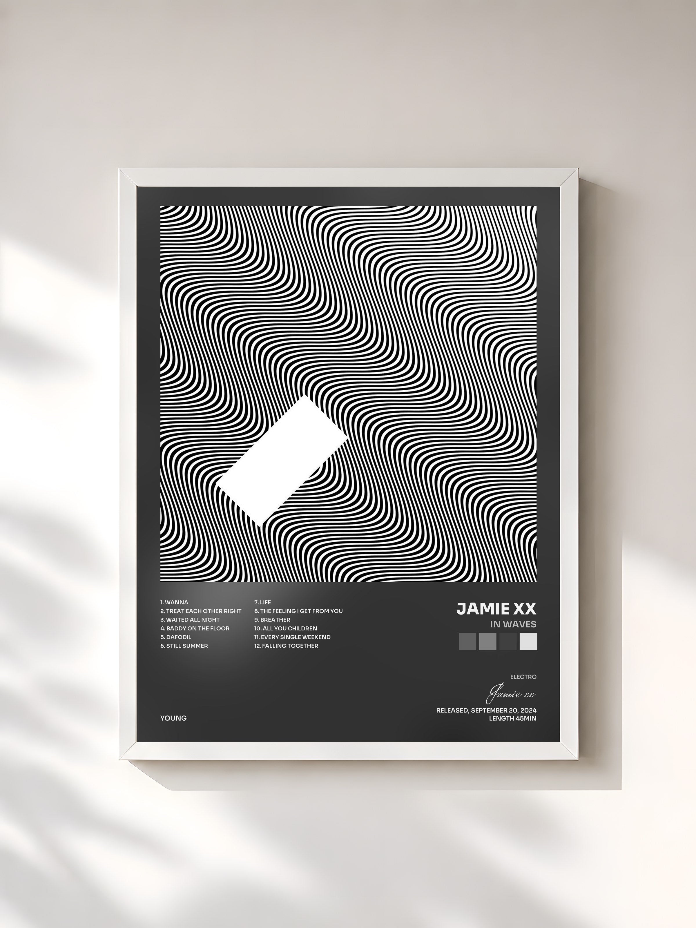 #blanc Tableau de l'album In Waves de Jamie xx, cadre blanc, imprimé et encadré en France