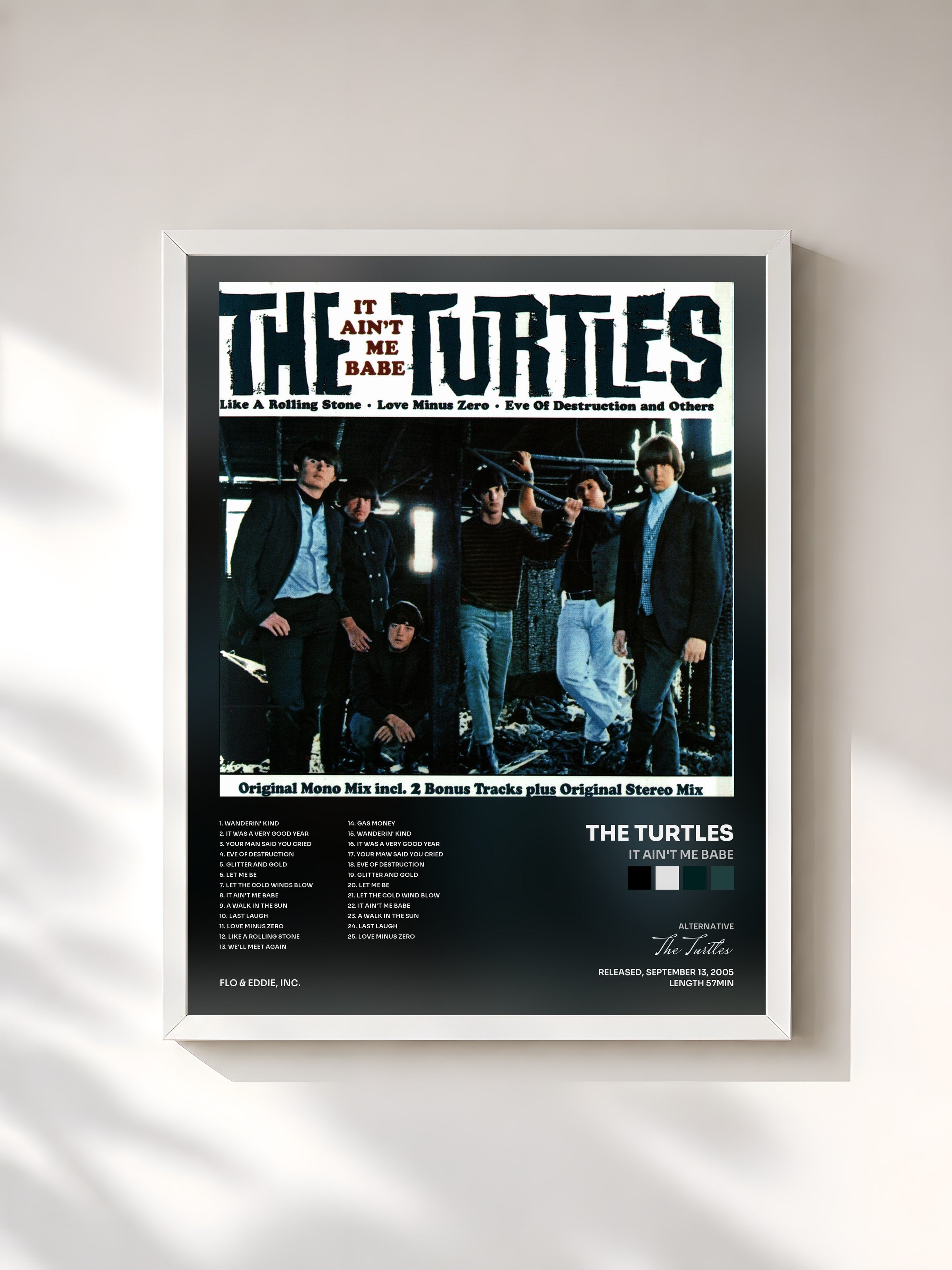 #blanc Tableau de l'album It Ain't Me Babe de The Turtles, cadre blanc, imprimé et encadré en France
