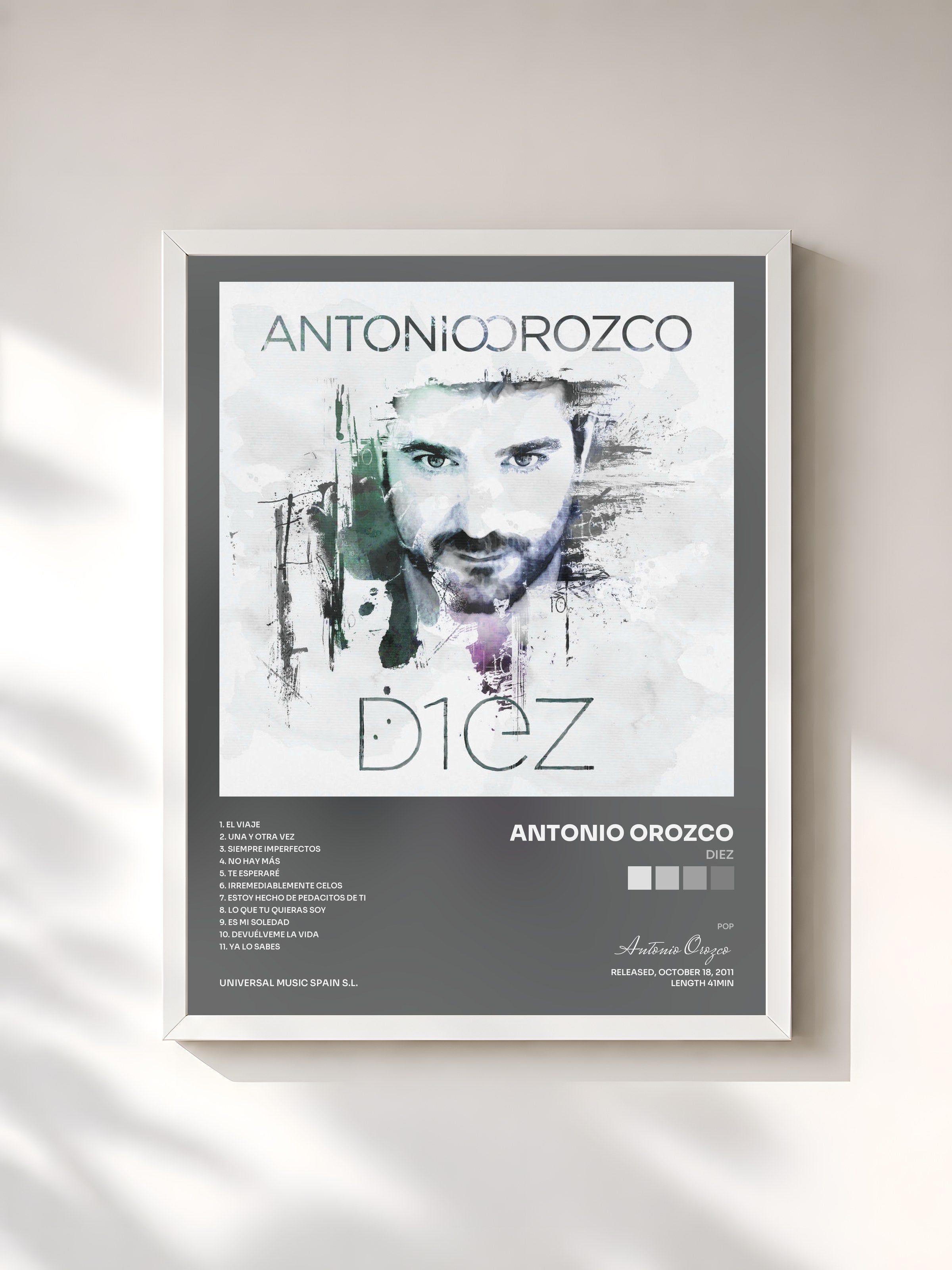 #blanc Tableau de l'album Diez de Antonio Orozco, cadre blanc, imprimé et encadré en France