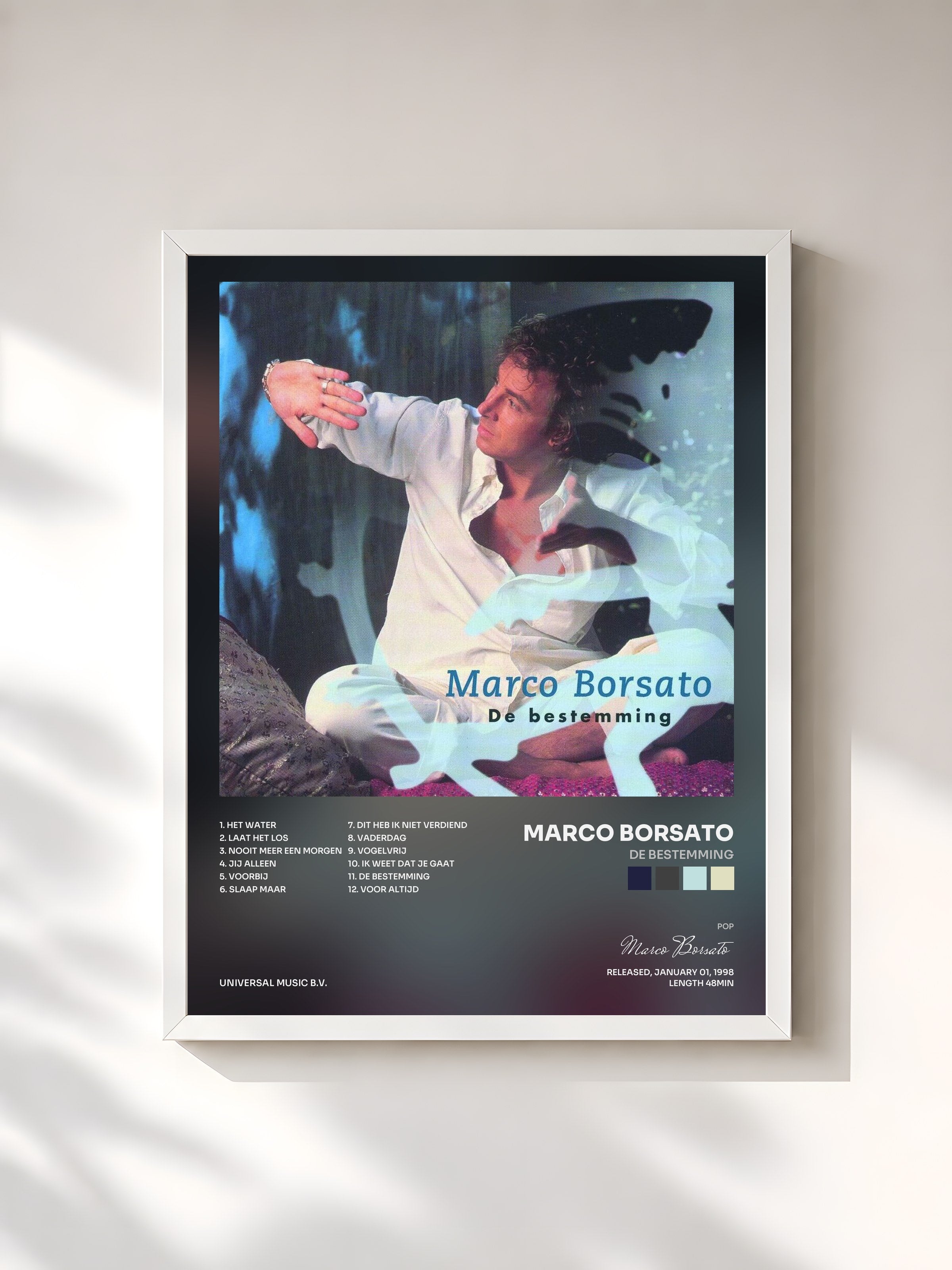 #blanc Tableau de l'album De Bestemming de Marco Borsato, cadre blanc, imprimé et encadré en France