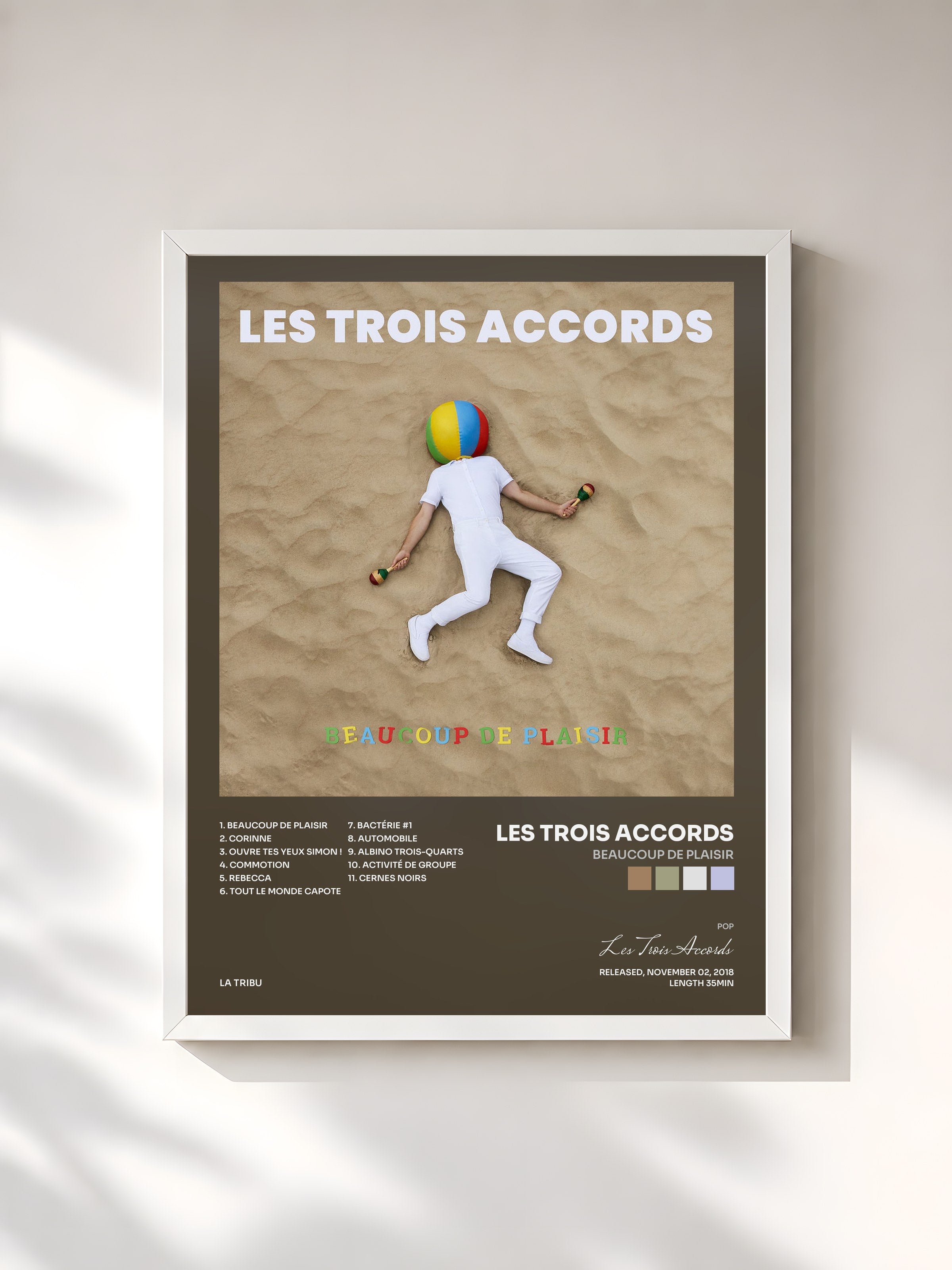 #blanc Tableau de l'album Beaucoup de plaisir de Les Trois Accords, cadre blanc, imprimé et encadré en France