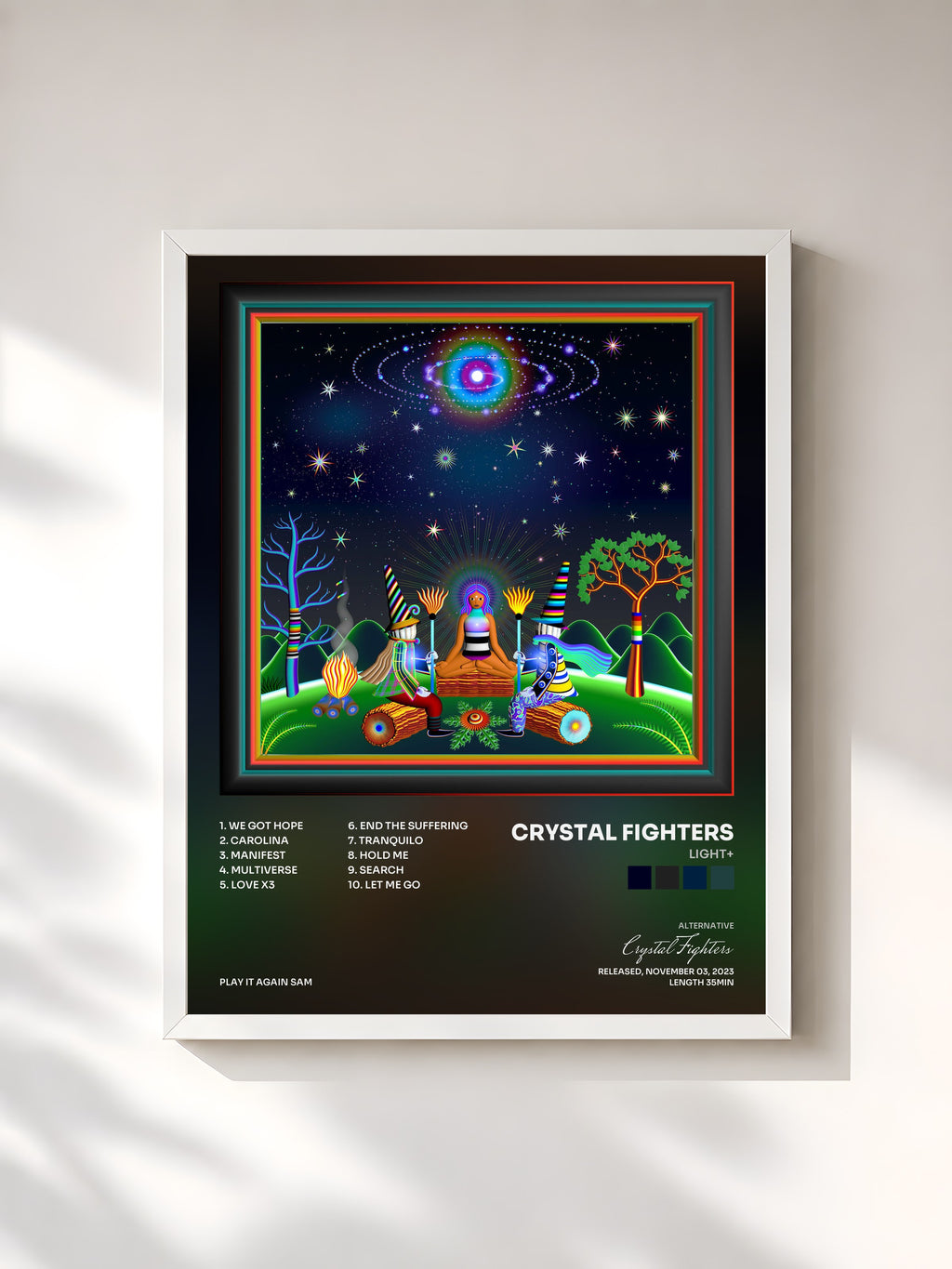 #blanc Tableau de l'album LIGHT+ de Crystal Fighters, cadre blanc, imprimé et encadré en France