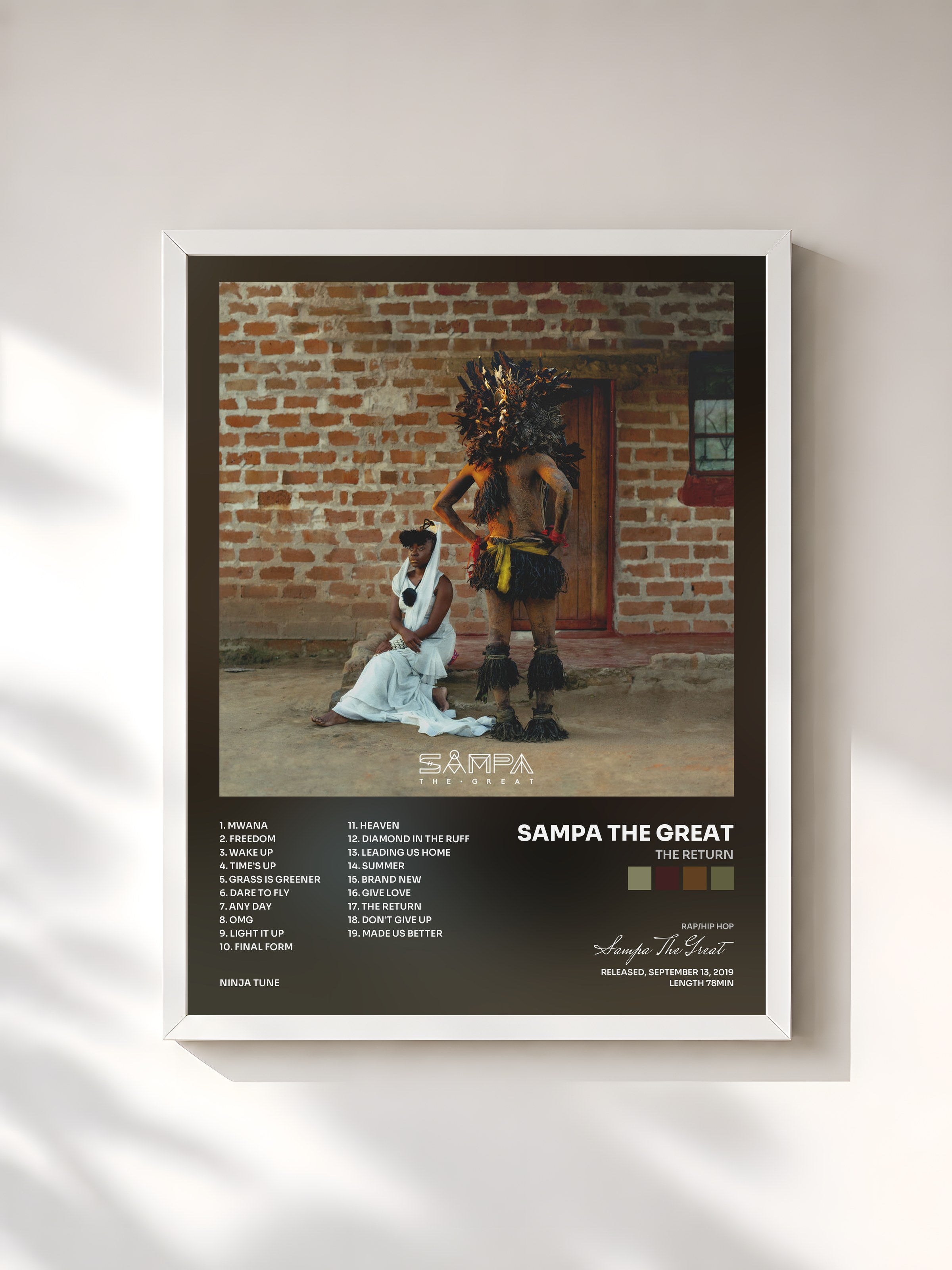 #blanc Tableau de l'album The Return de Sampa The Great, cadre blanc, imprimé et encadré en France
