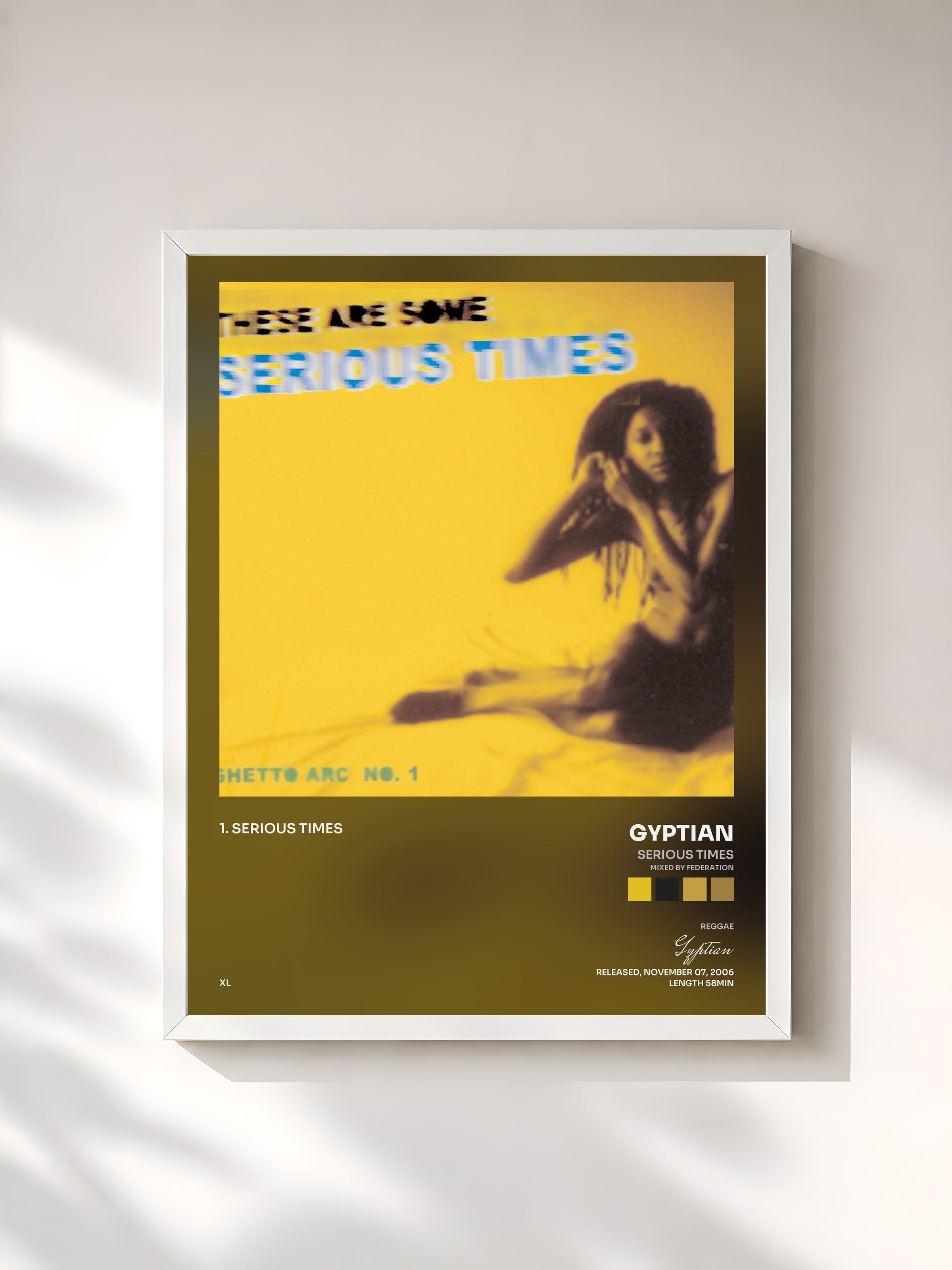 #blanc Tableau de l'album Serious Times (Mixed by Federation) de Gyptian, cadre blanc, imprimé et encadré en France