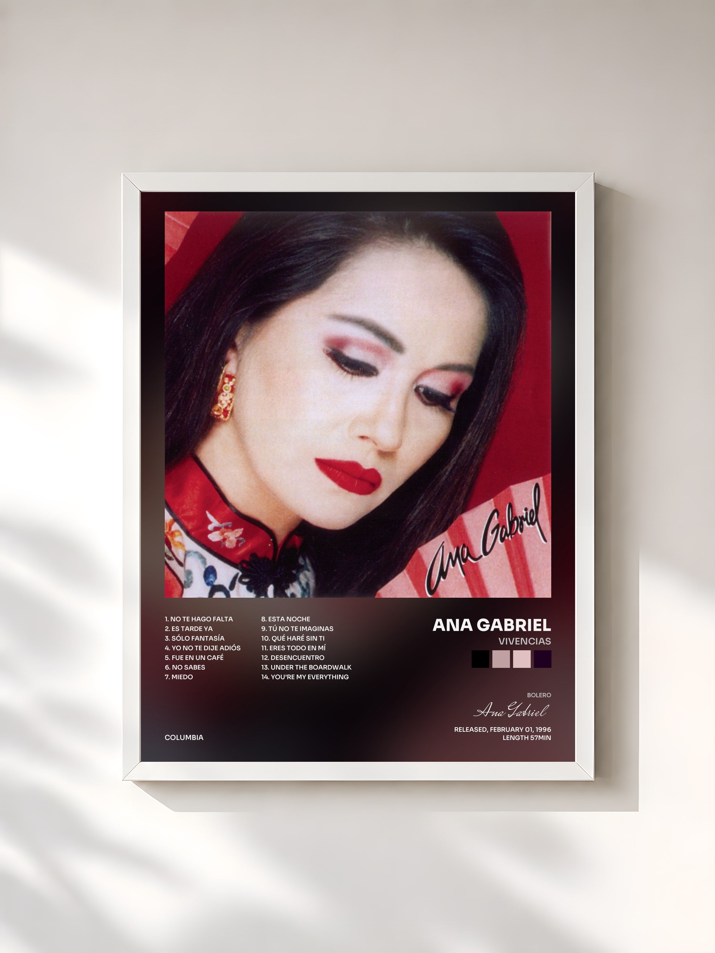 #blanc Tableau de l'album Vivencias de Ana Gabriel, cadre blanc, imprimé et encadré en France