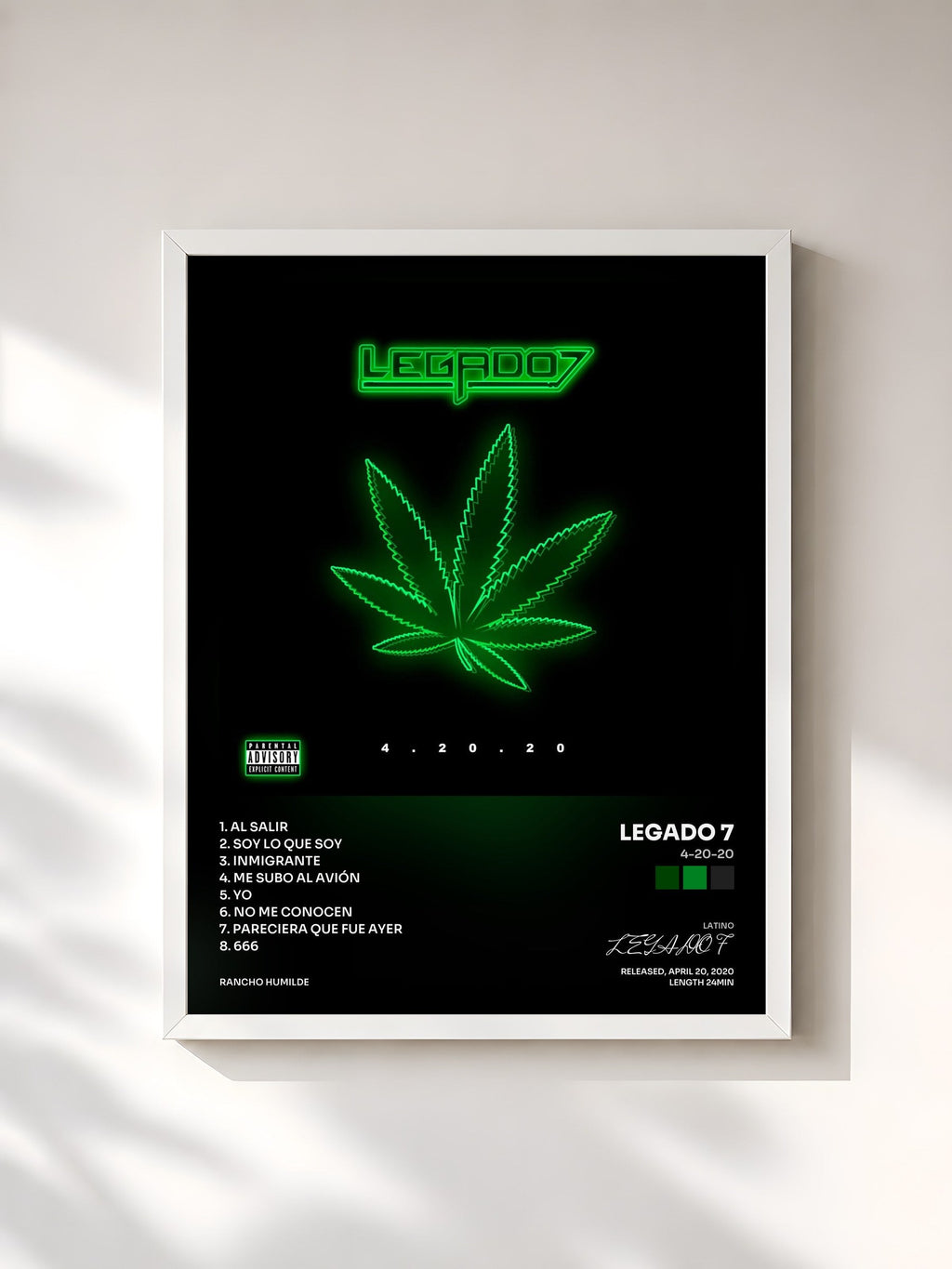 #blanc 4-20-20 de LEGADO 7 en lámina enmarcada, marco blanco, impresa y enmarcada en Francia