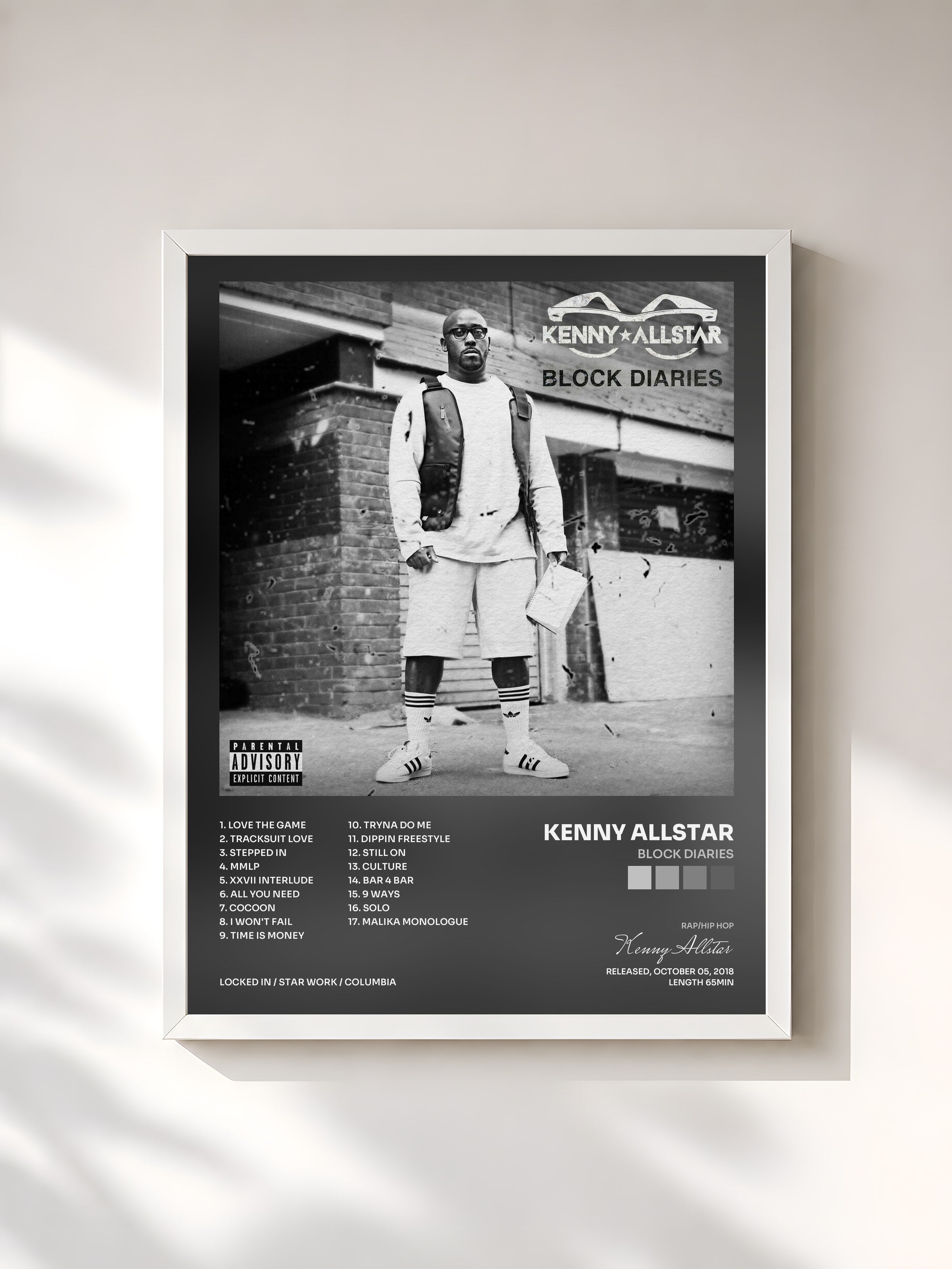 #blanc Tableau de l'album Block Diaries de Kenny Allstar, cadre blanc, imprimé et encadré en France