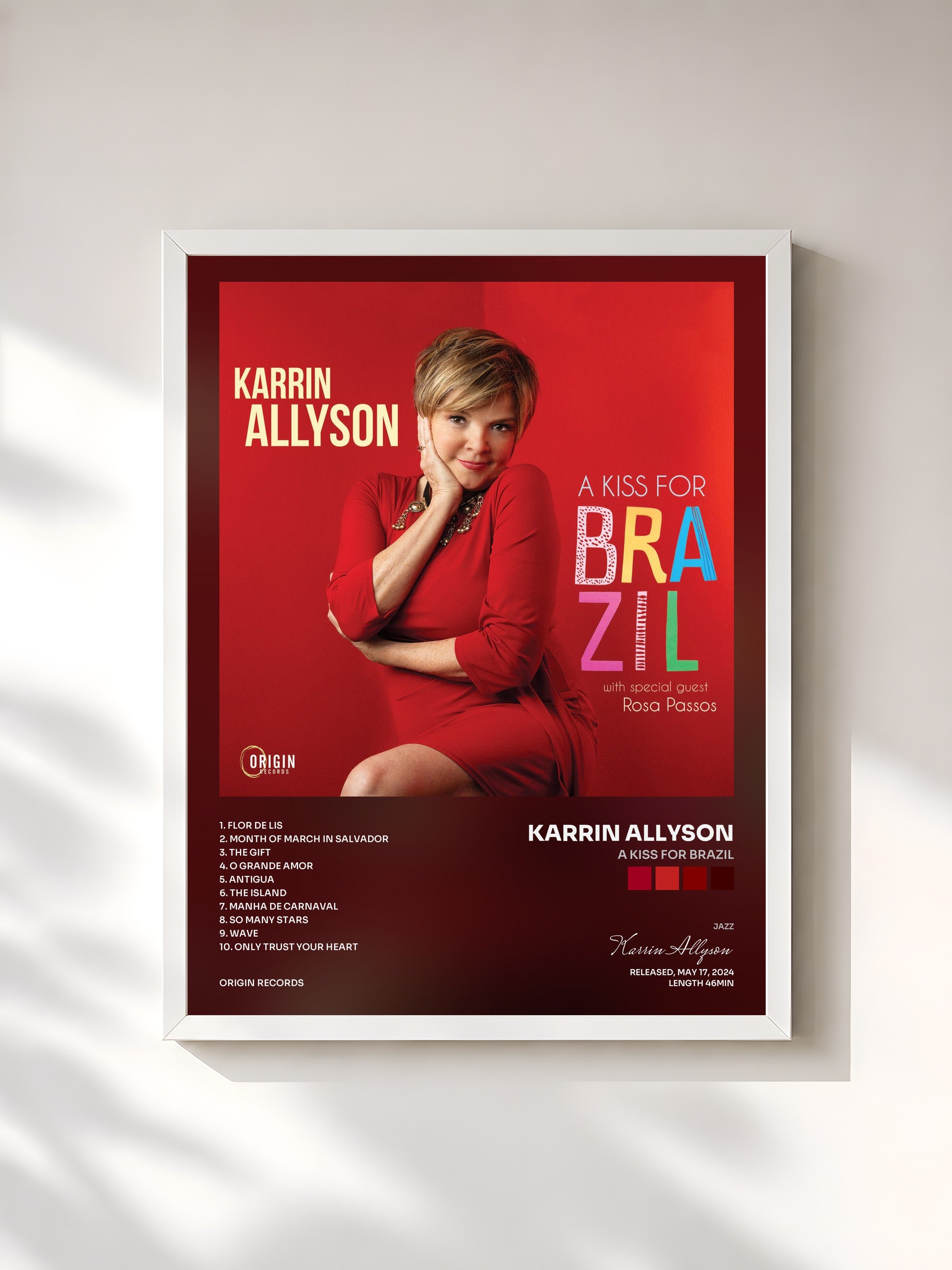 #blanc Tableau de l'album A Kiss for Brazil de Karrin Allyson, cadre blanc, imprimé et encadré en France