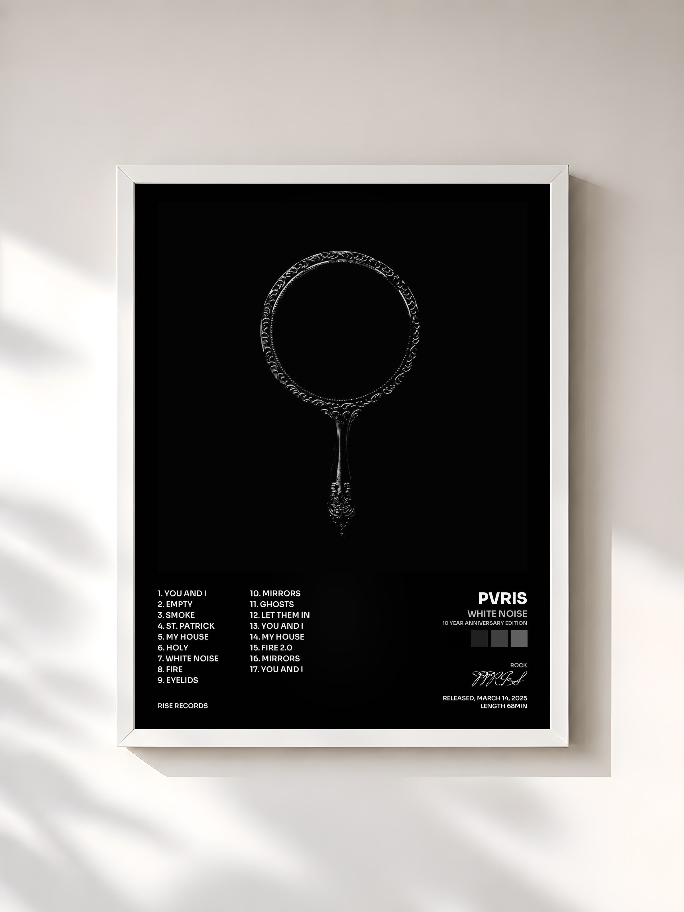 #blanc Tableau de l'album White Noise (10 Year Anniversary Edition) de PVRIS, cadre blanc, imprimé et encadré en France