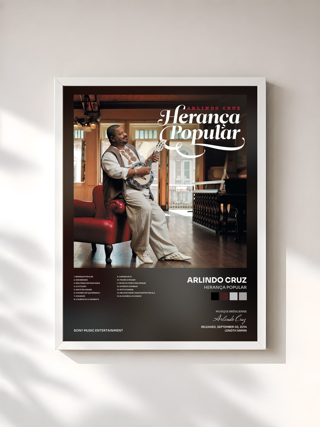 #blanc Tableau de l'album Herança Popular de Arlindo Cruz, cadre blanc, imprimé et encadré en France
