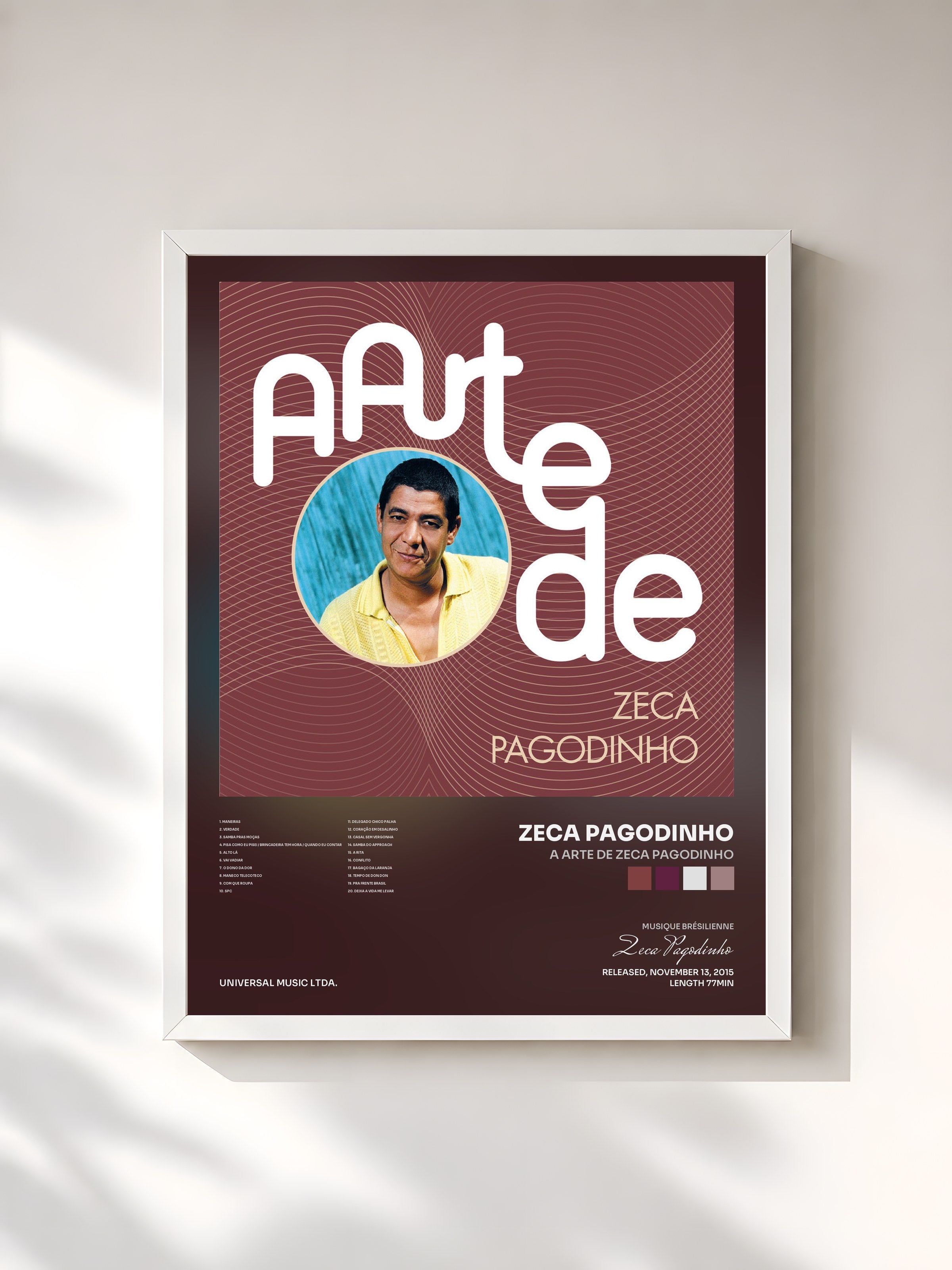 #blanc Tableau de l'album A Arte De Zeca Pagodinho de Zeca Pagodinho, cadre blanc, imprimé et encadré en France