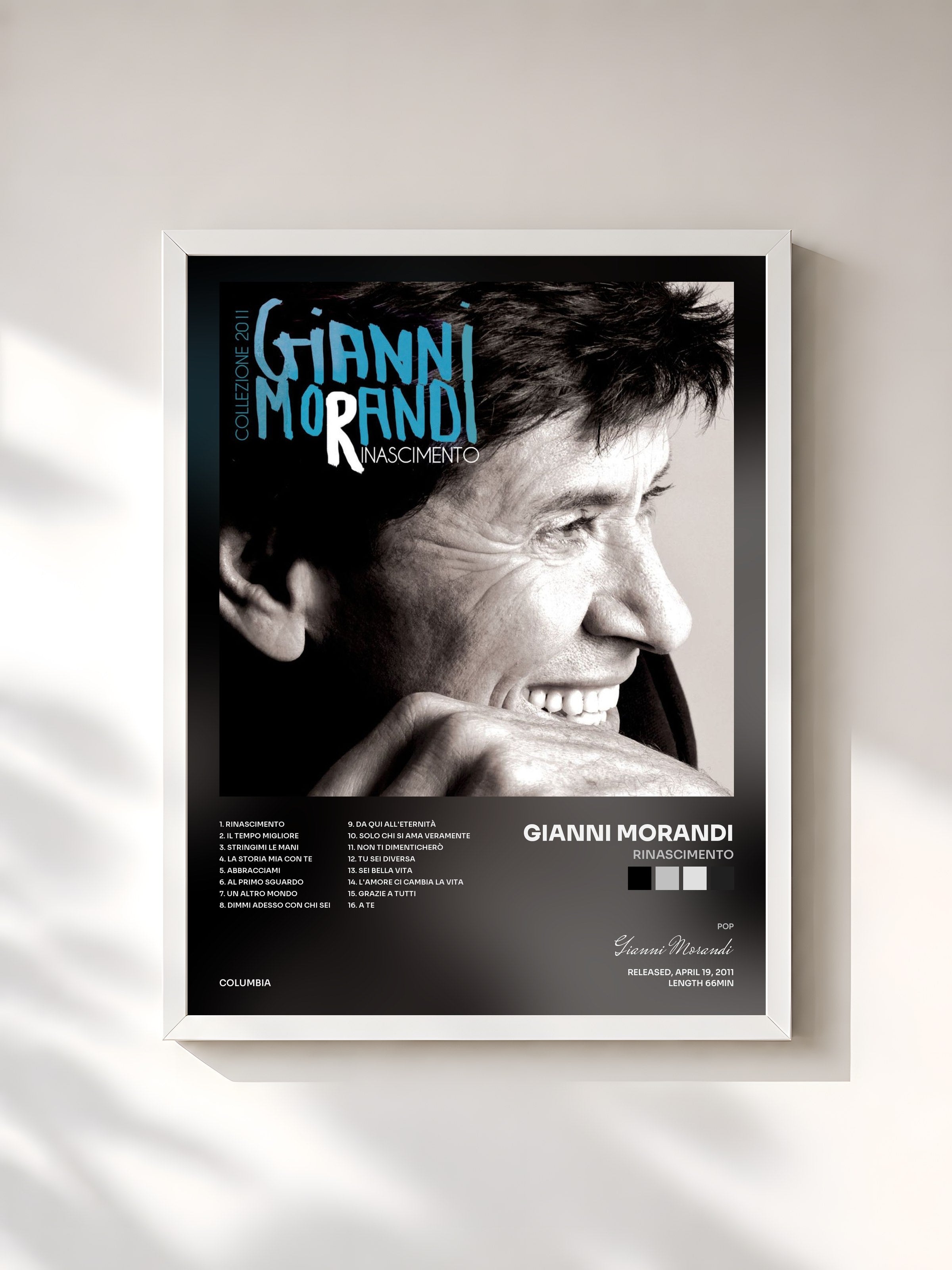 #blanc Tableau de l'album Rinascimento de Gianni Morandi, cadre blanc, imprimé et encadré en France