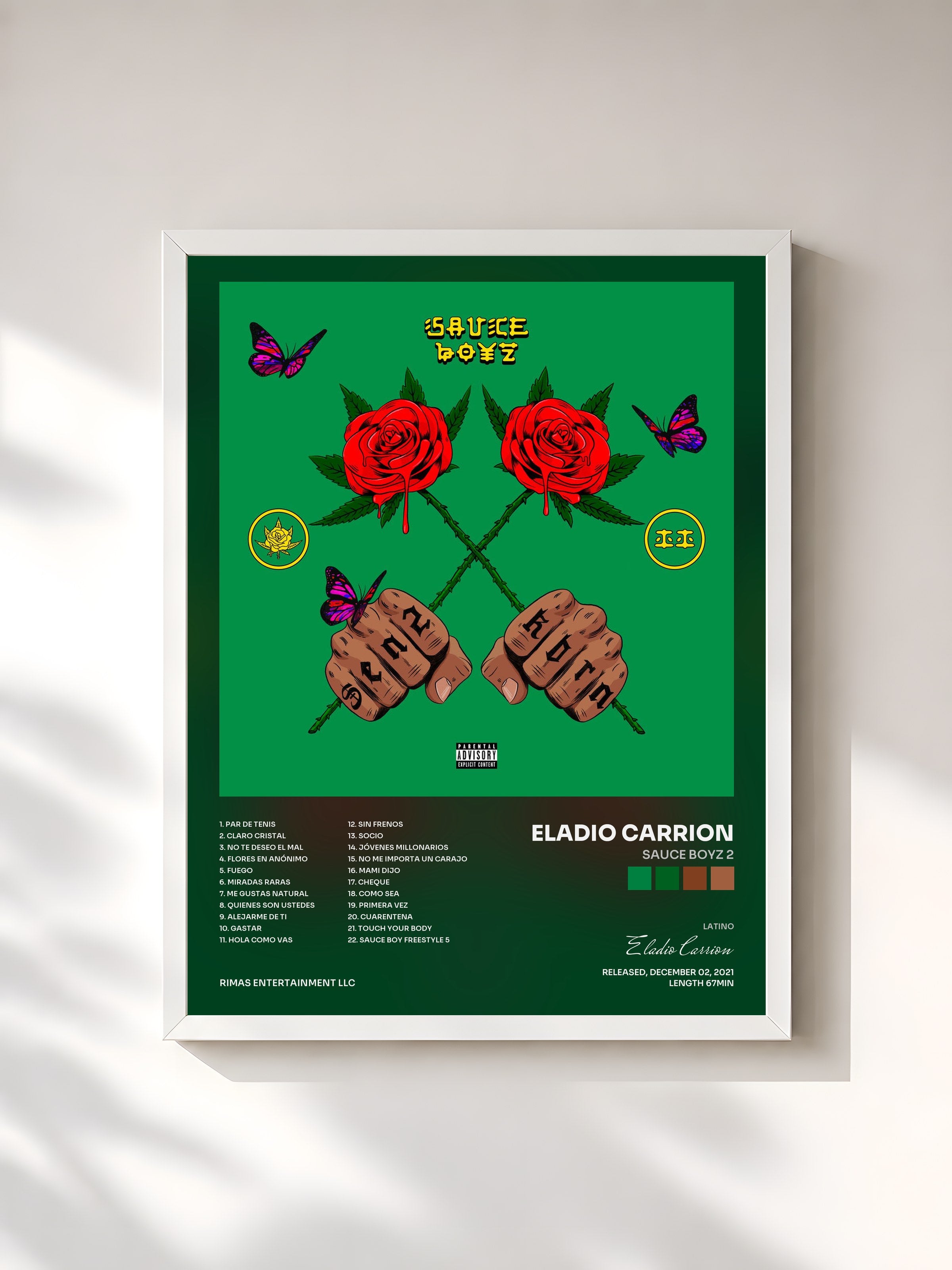 #blanc Tableau de l'album Sauce Boyz 2 de Eladio Carrion, cadre blanc, imprimé et encadré en France