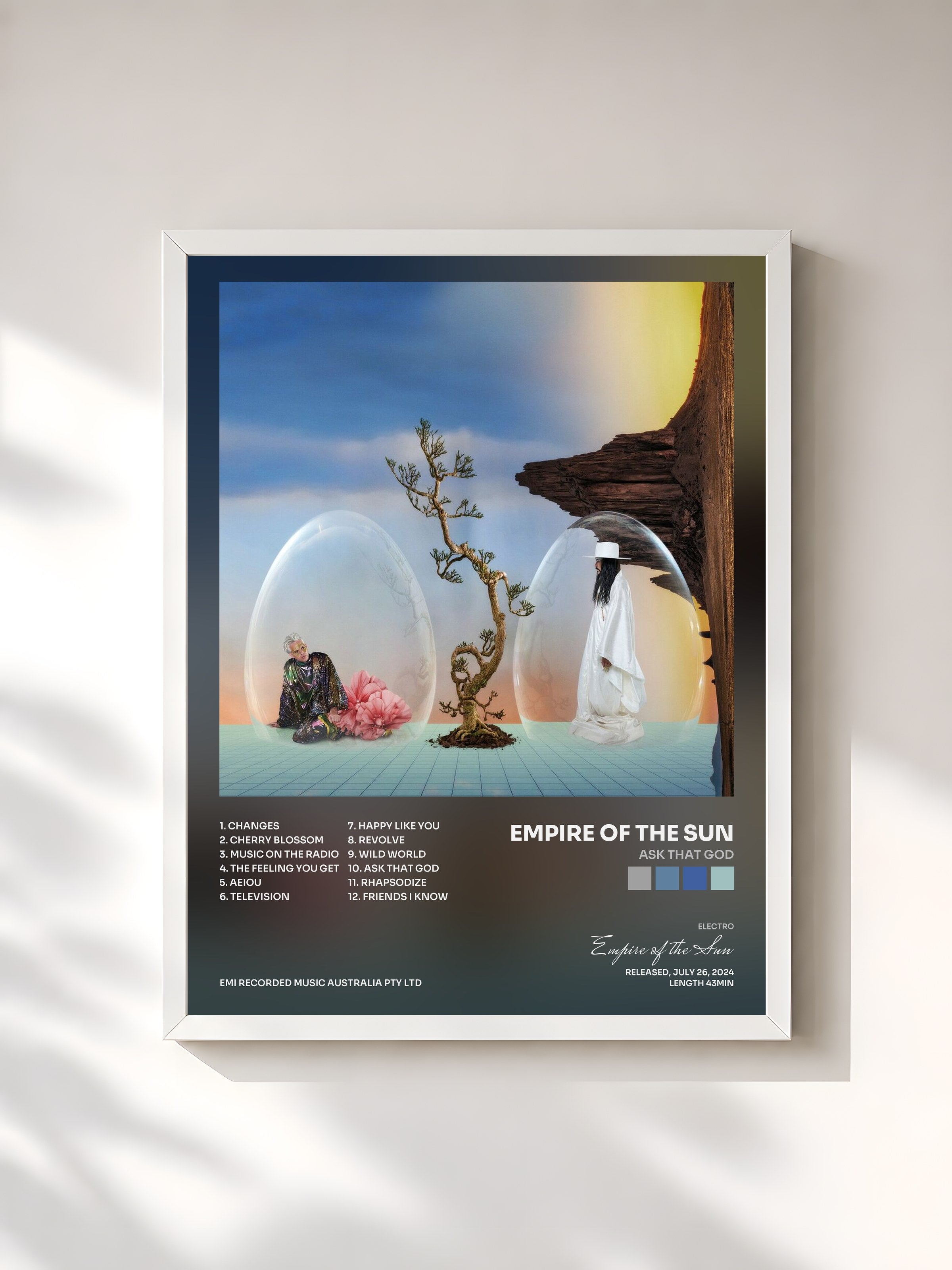 #blanc Tableau de l'album Ask That God de Empire of the Sun, cadre blanc, imprimé et encadré en France