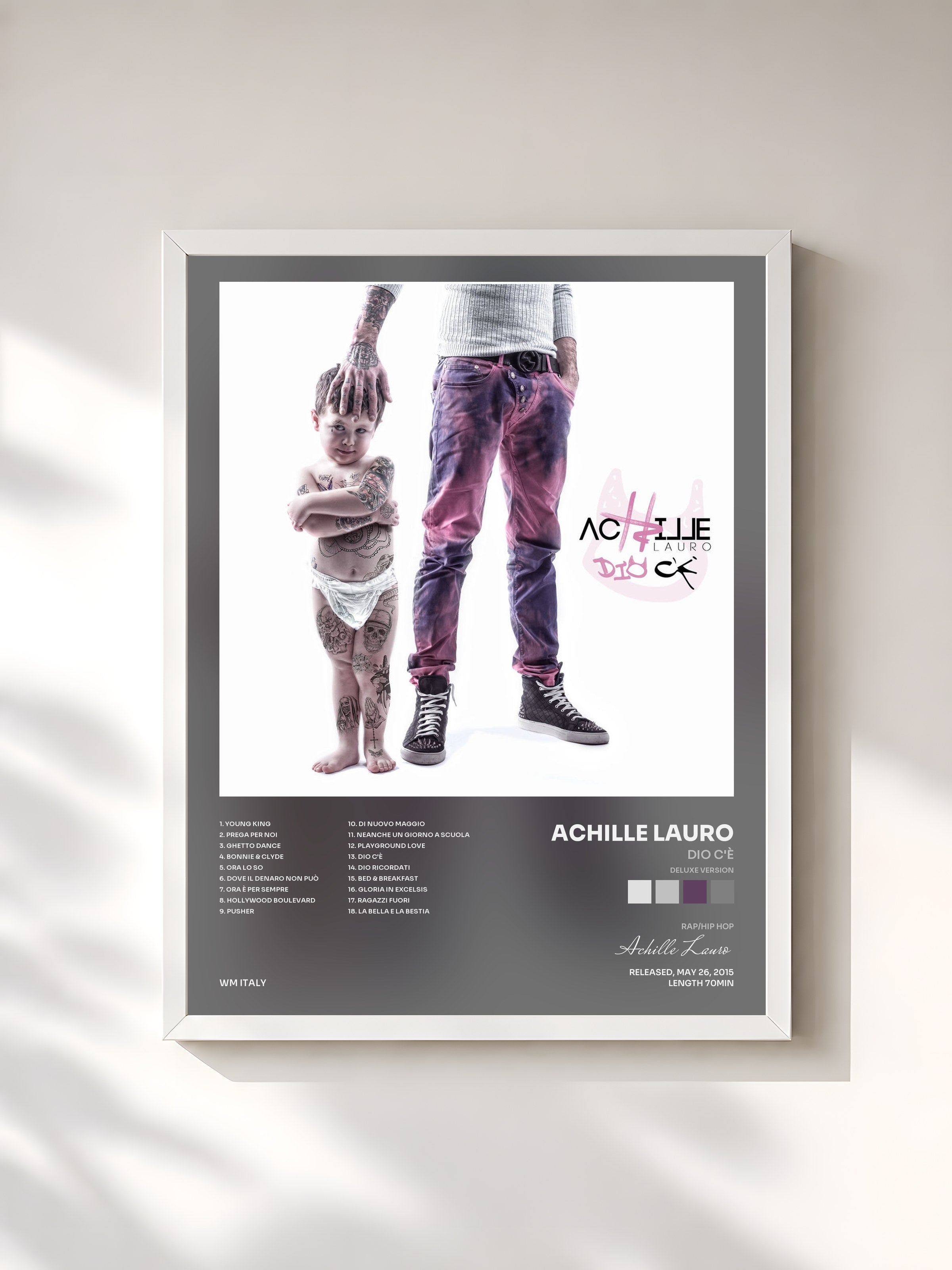#blanc Tableau de l'album Dio c'è (Deluxe Version) de Achille Lauro, cadre blanc, imprimé et encadré en France