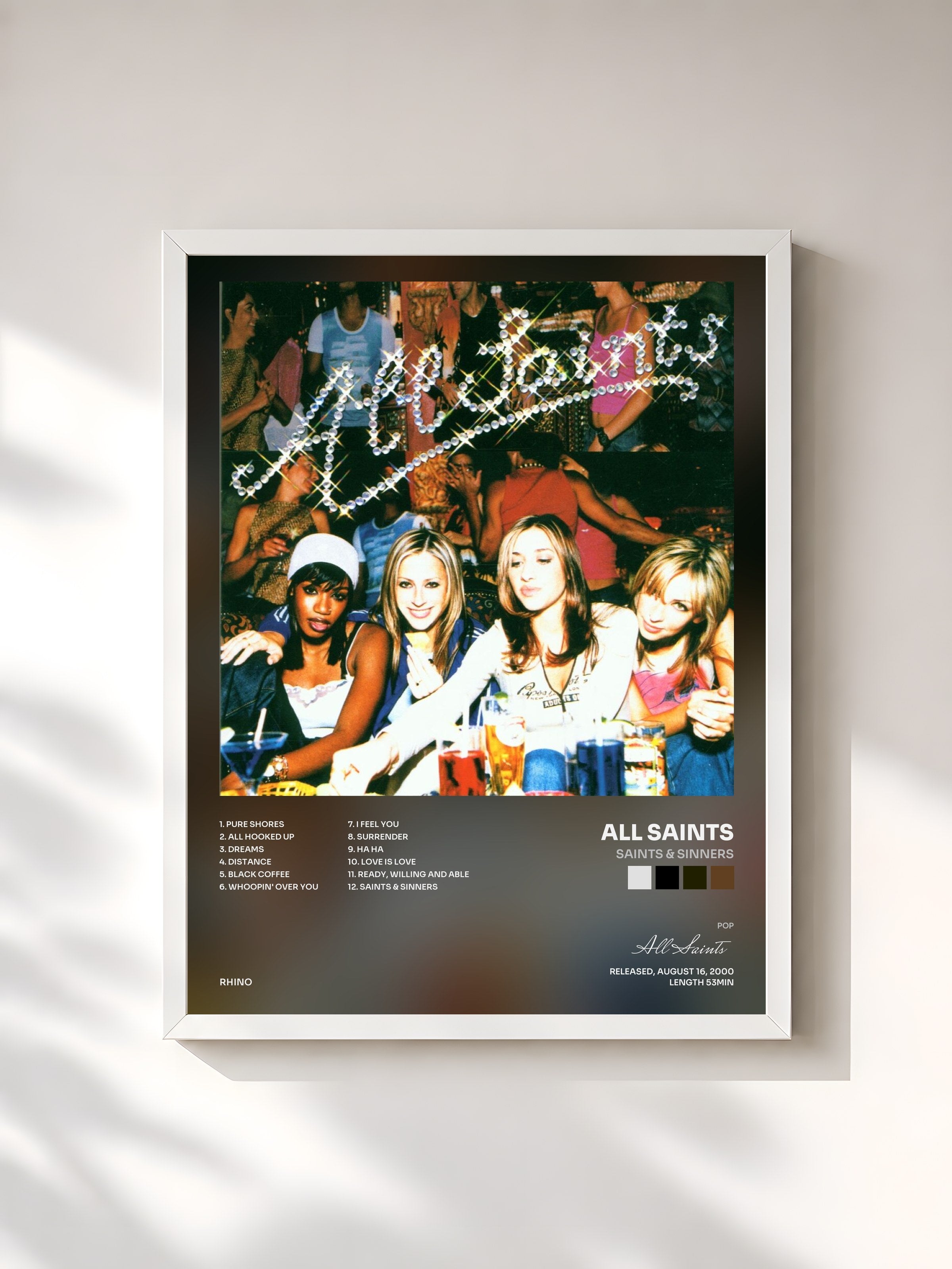 #blanc Tableau de l'album Saints & Sinners de All Saints, cadre blanc, imprimé et encadré en France