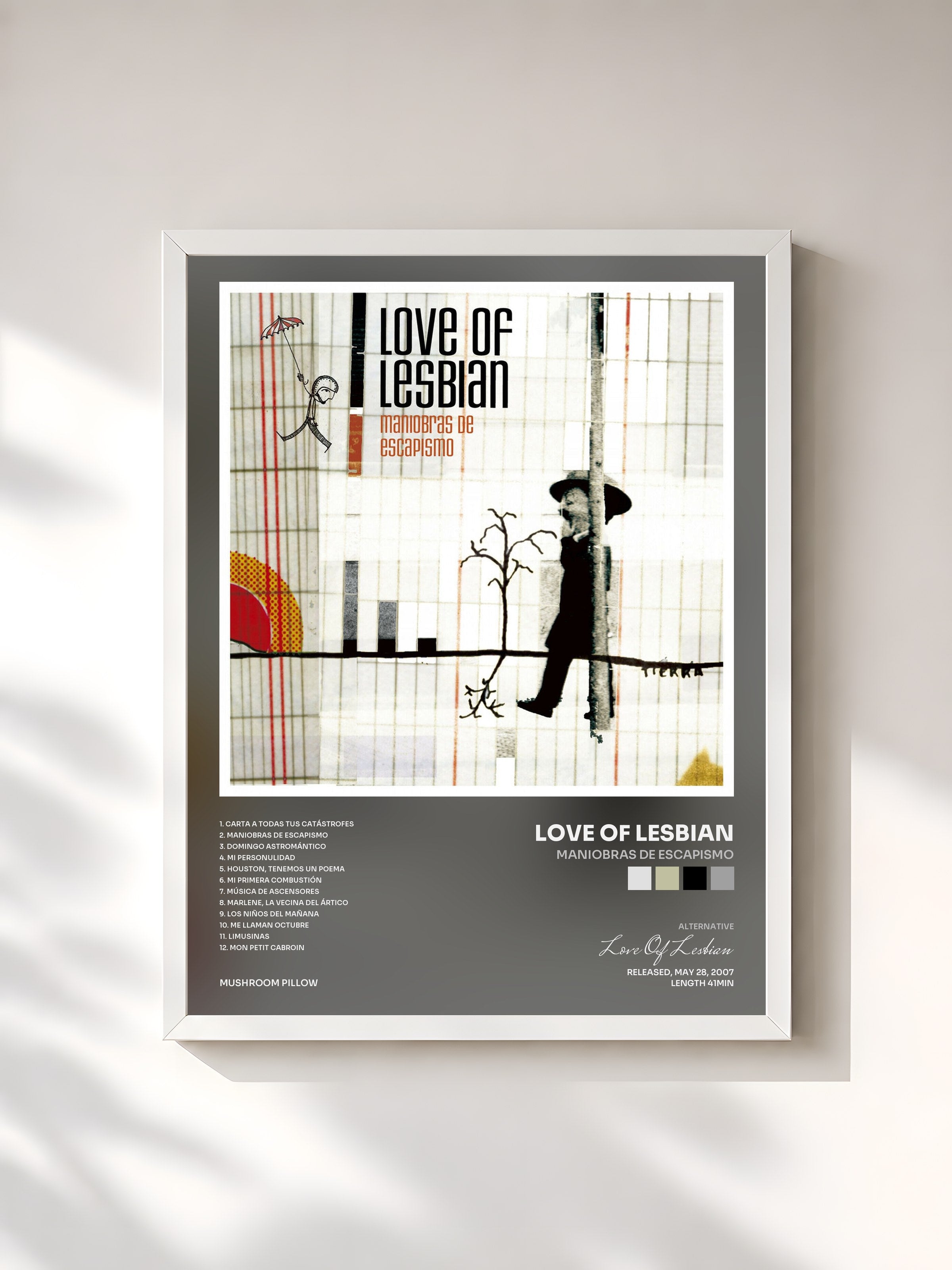 #blanc Tableau de l'album Maniobras de Escapismo de Love Of Lesbian, cadre blanc, imprimé et encadré en France
