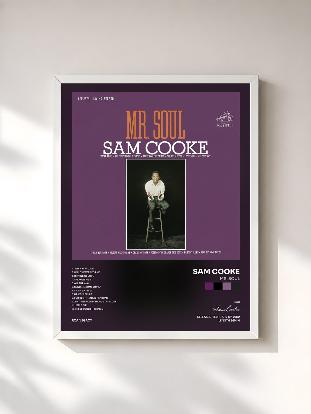 #blanc Mr. Soul di Sam Cooke in stampa incorniciata, cornice bianca, stampata e incorniciata in Francia