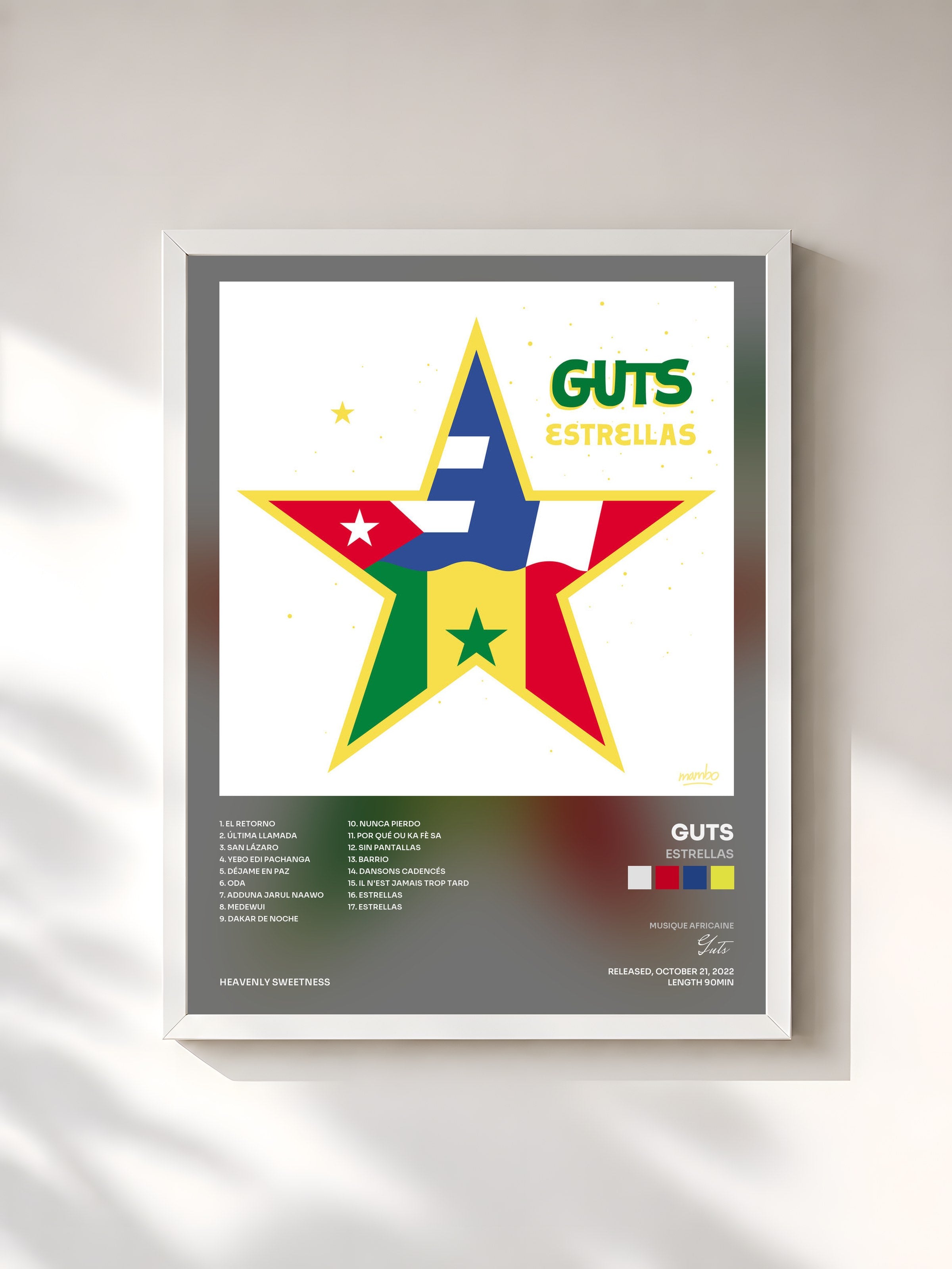 #blanc Tableau de l'album Estrellas de Guts, cadre blanc, imprimé et encadré en France