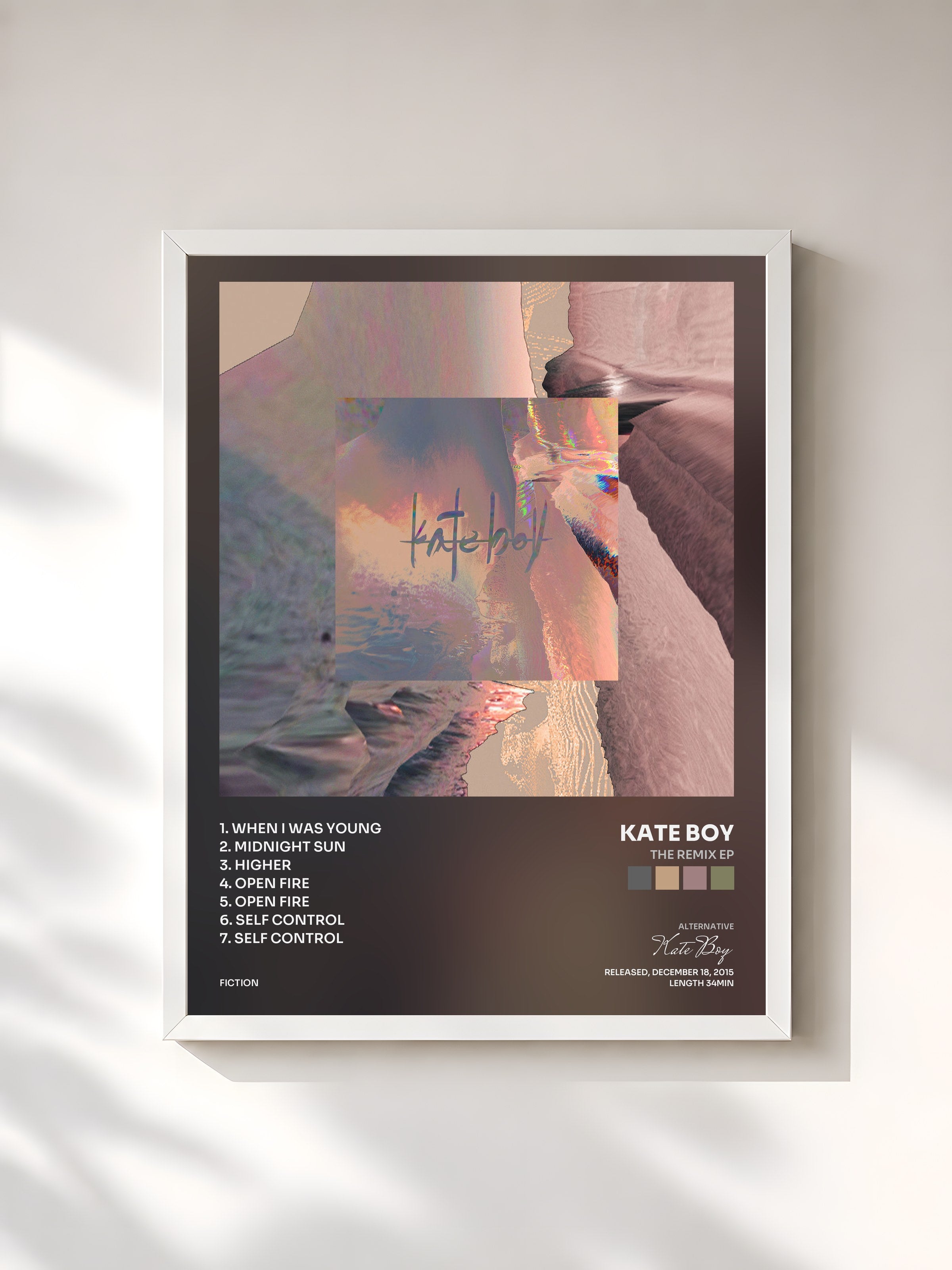 #blanc Tableau de l'album The Remix EP de Kate Boy, cadre blanc, imprimé et encadré en France