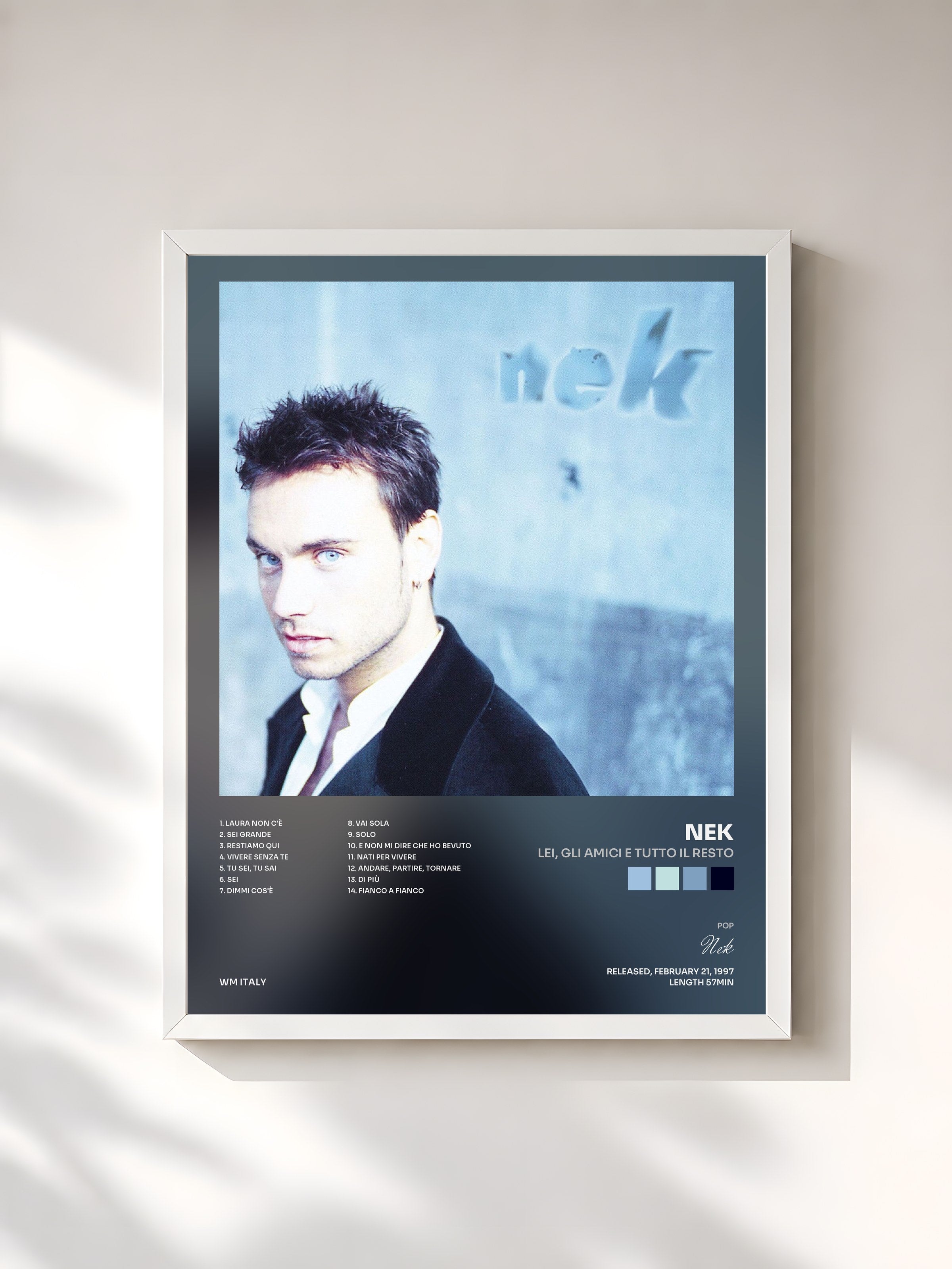 #blanc Tableau de l'album Lei, gli amici e tutto il resto de Nek, cadre blanc, imprimé et encadré en France
