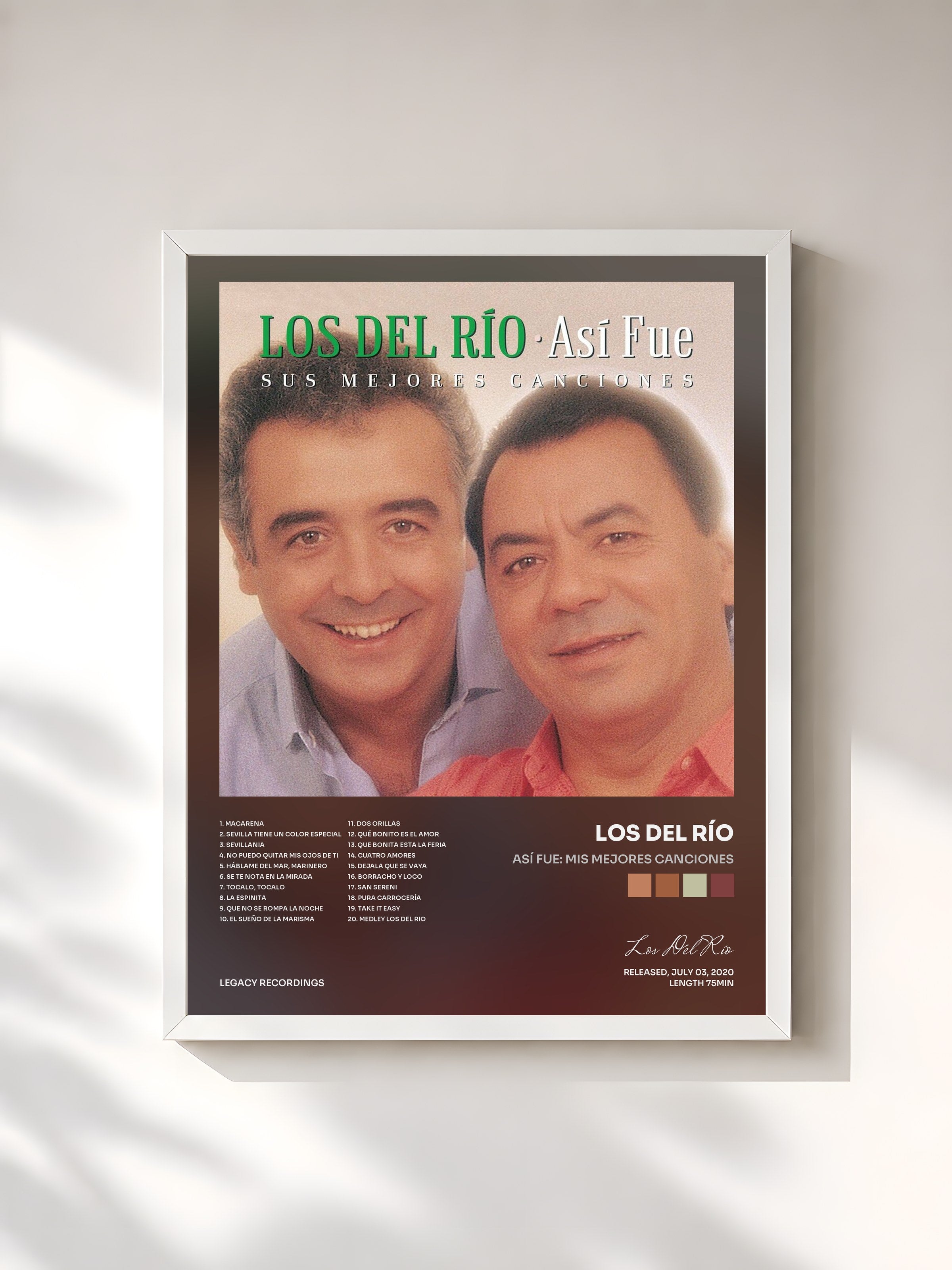 #blanc Tableau de l'album Así Fue: Mis Mejores Canciones de Los Del Río, cadre blanc, imprimé et encadré en France