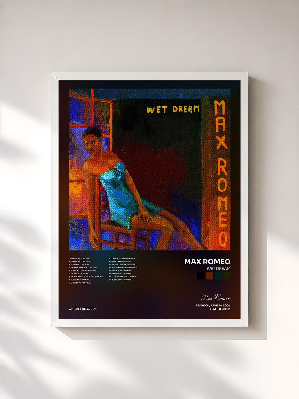 #blanc Tableau de l'album Wet Dream de Max Romeo, cadre blanc, imprimé et encadré en France