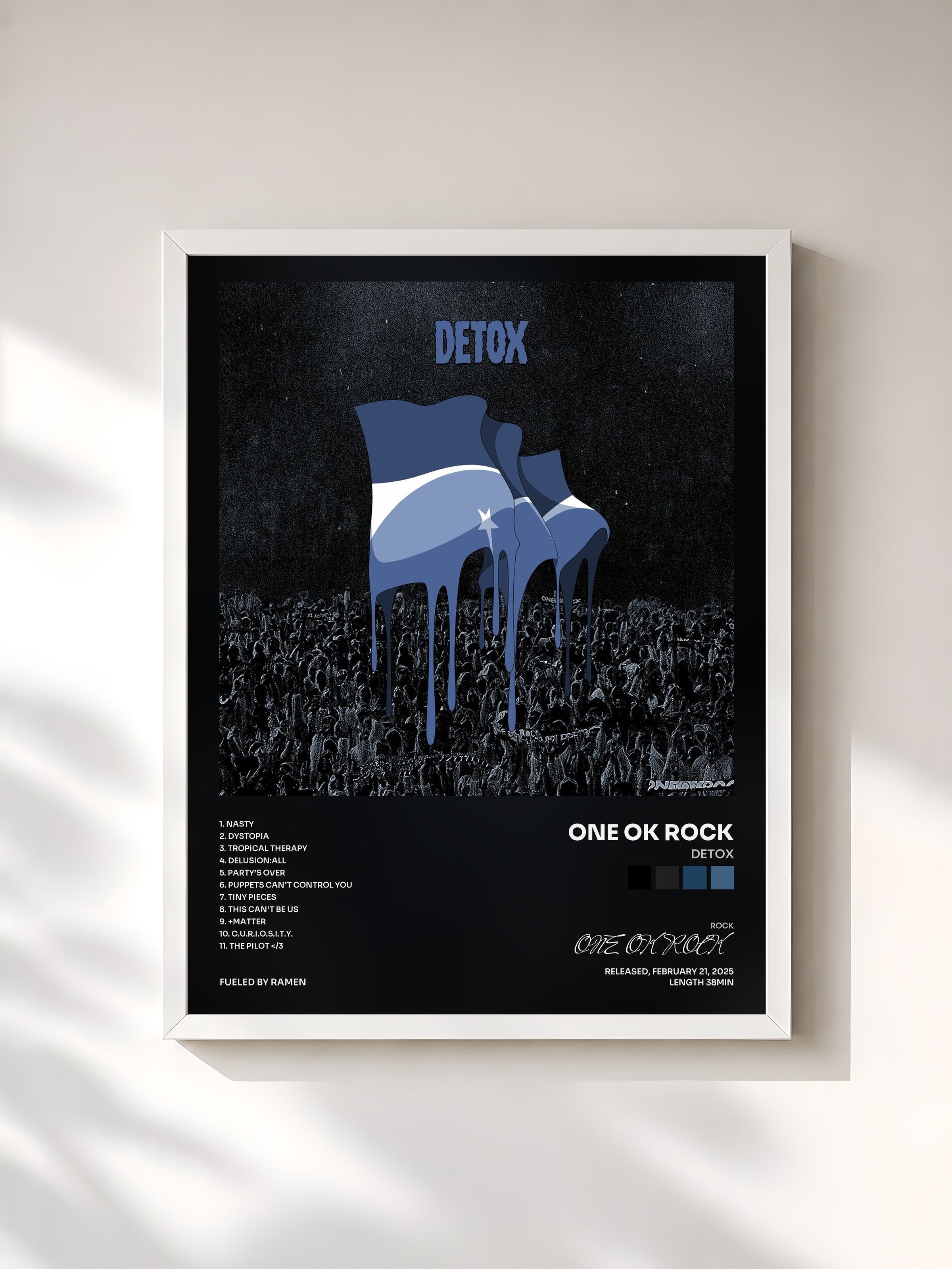 #blanc Tableau de l'album DETOX de ONE OK ROCK, cadre blanc, imprimé et encadré en France