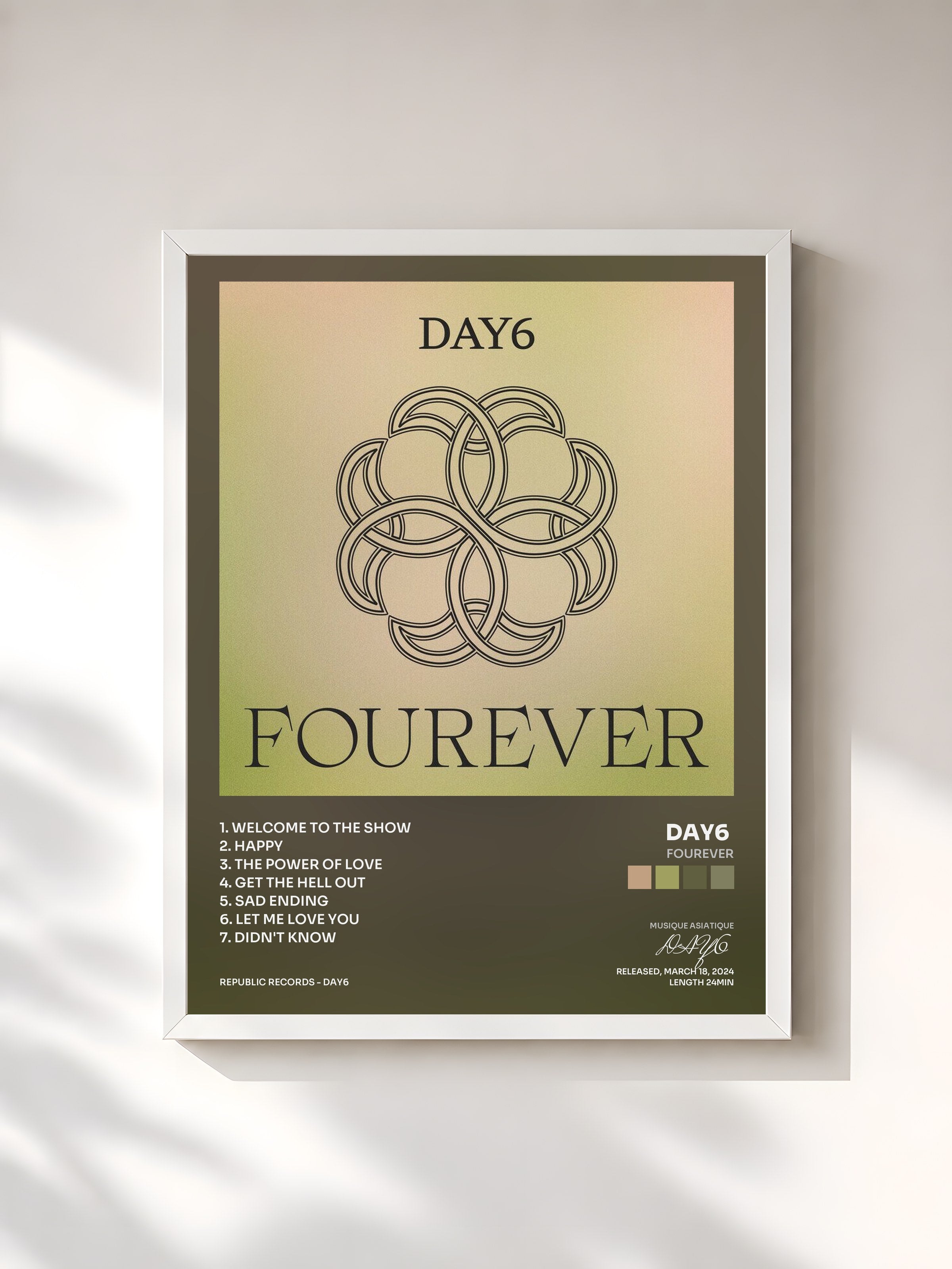 #blanc Tableau de l'album Fourever de DAY6 , cadre blanc, imprimé et encadré en France
