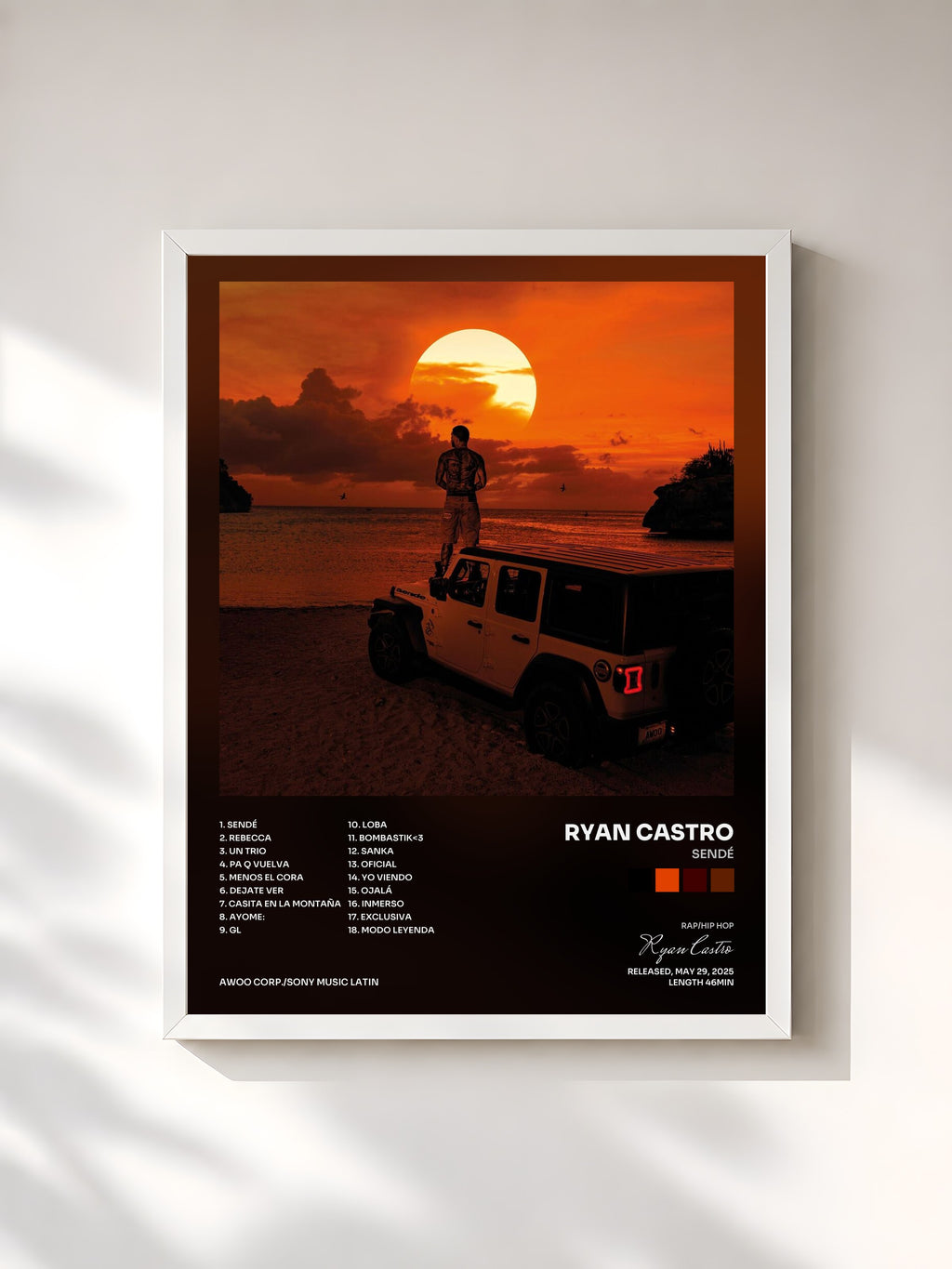 #blanc Tableau de l'album SENDÉ de Ryan Castro, cadre blanc, imprimé et encadré en France