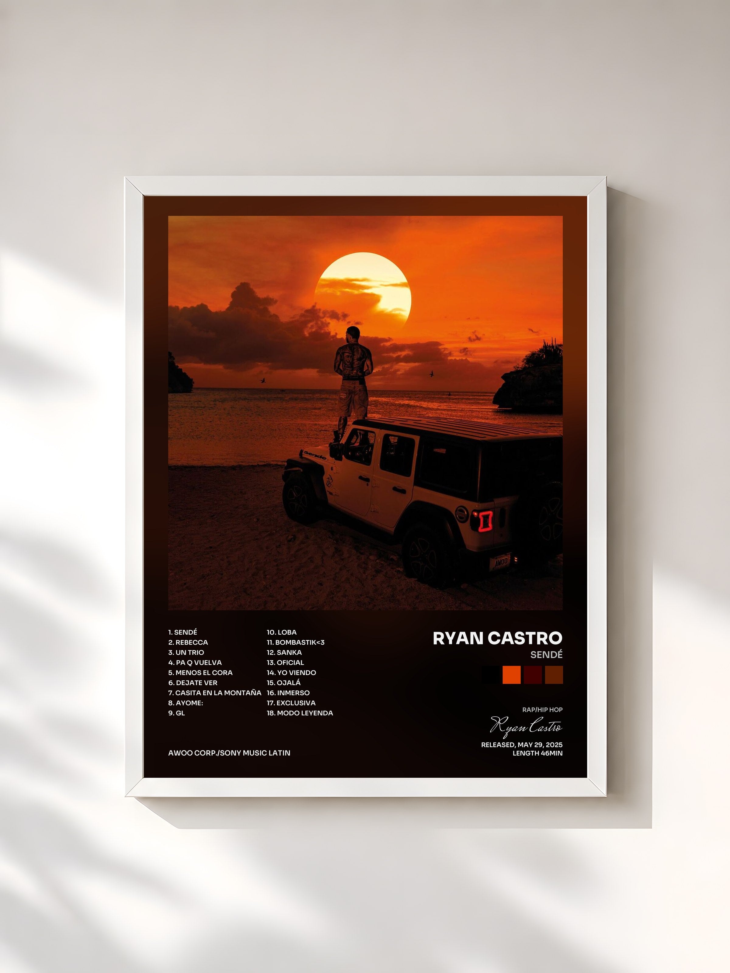 #blanc Tableau de l'album SENDÉ de Ryan Castro, cadre blanc, imprimé et encadré en France