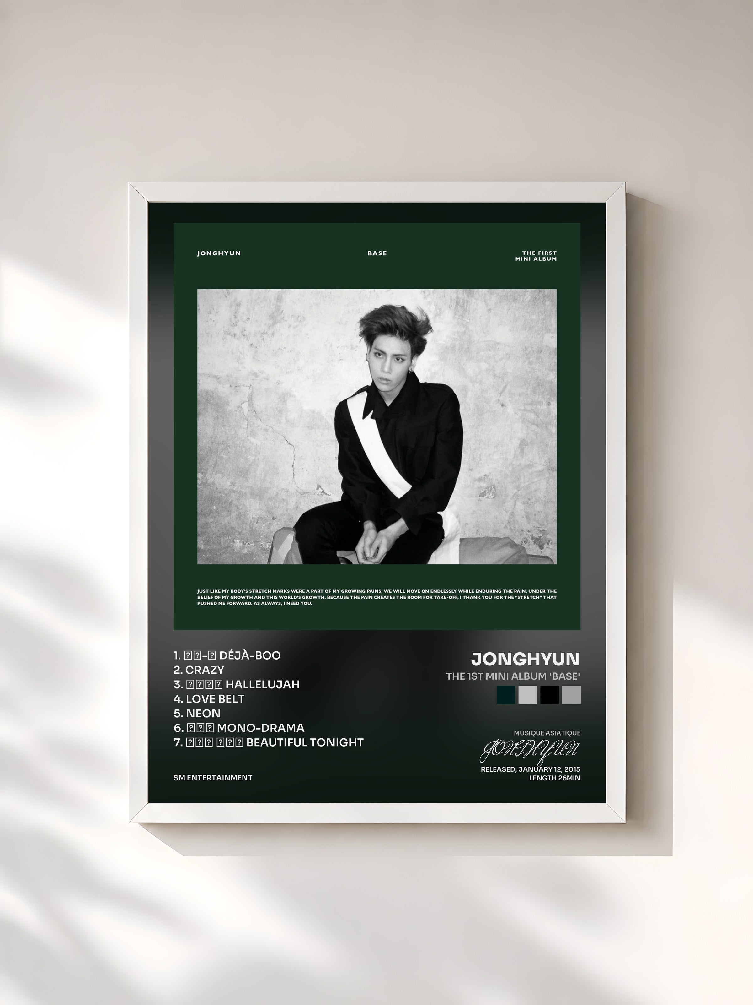 #blanc Tableau de l'album The 1st Mini Album 'BASE' de JONGHYUN, cadre blanc, imprimé et encadré en France