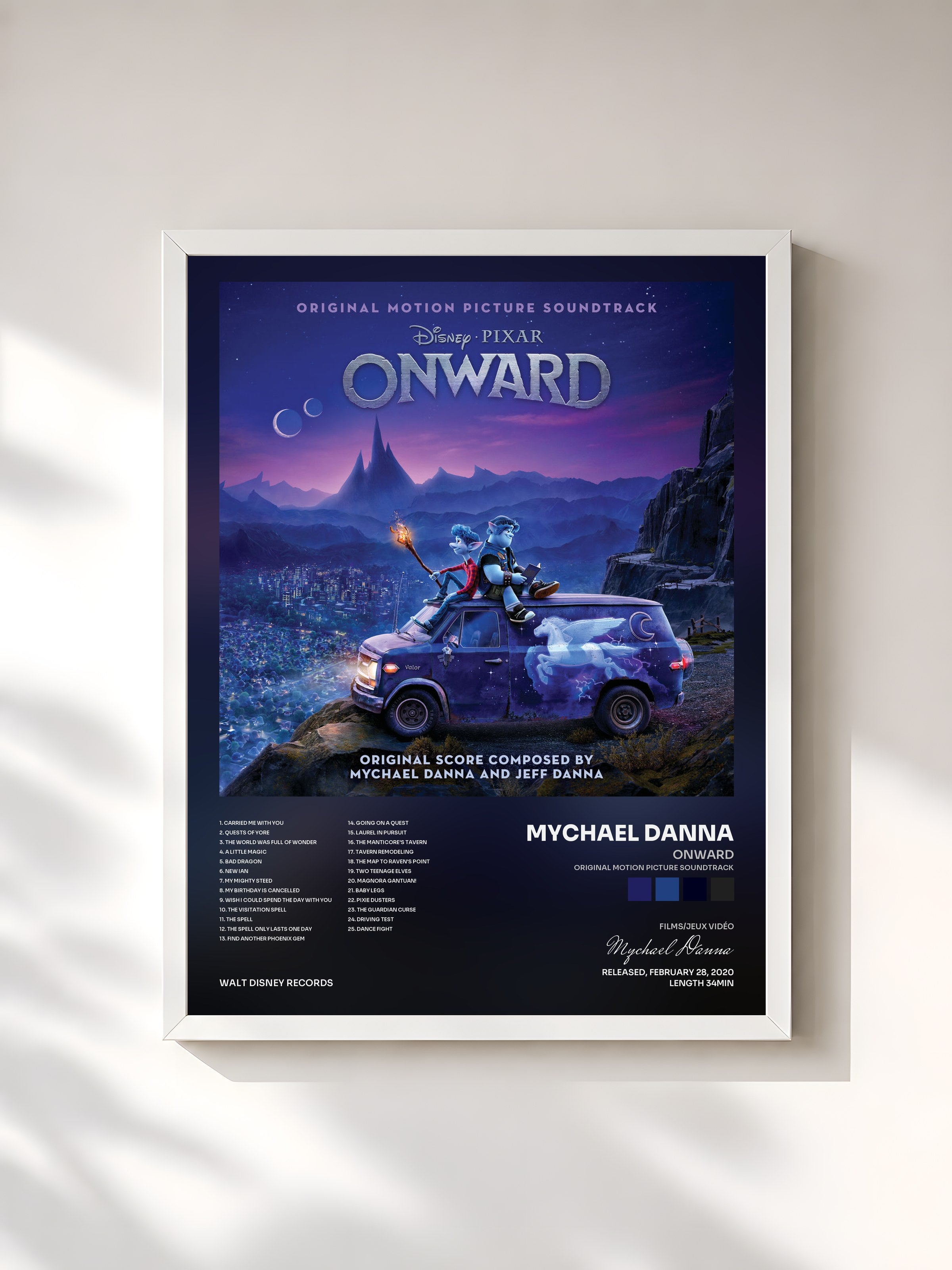 #blanc Tableau de l'album Onward (Original Motion Picture Soundtrack) de Mychael Danna, cadre blanc, imprimé et encadré en France
