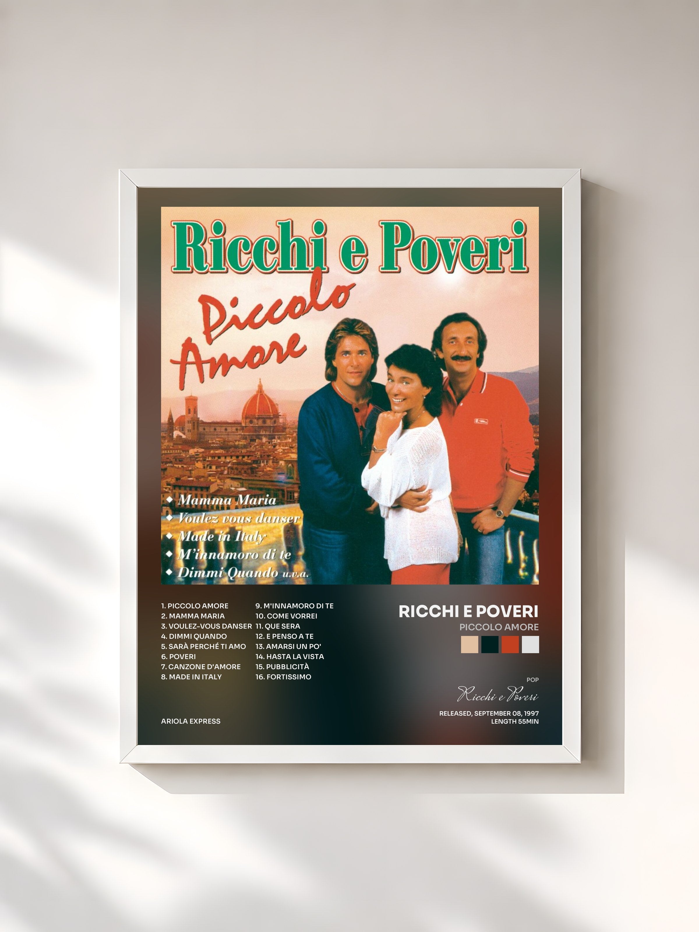 #blanc Tableau de l'album Piccolo Amore de Ricchi e Poveri, cadre blanc, imprimé et encadré en France