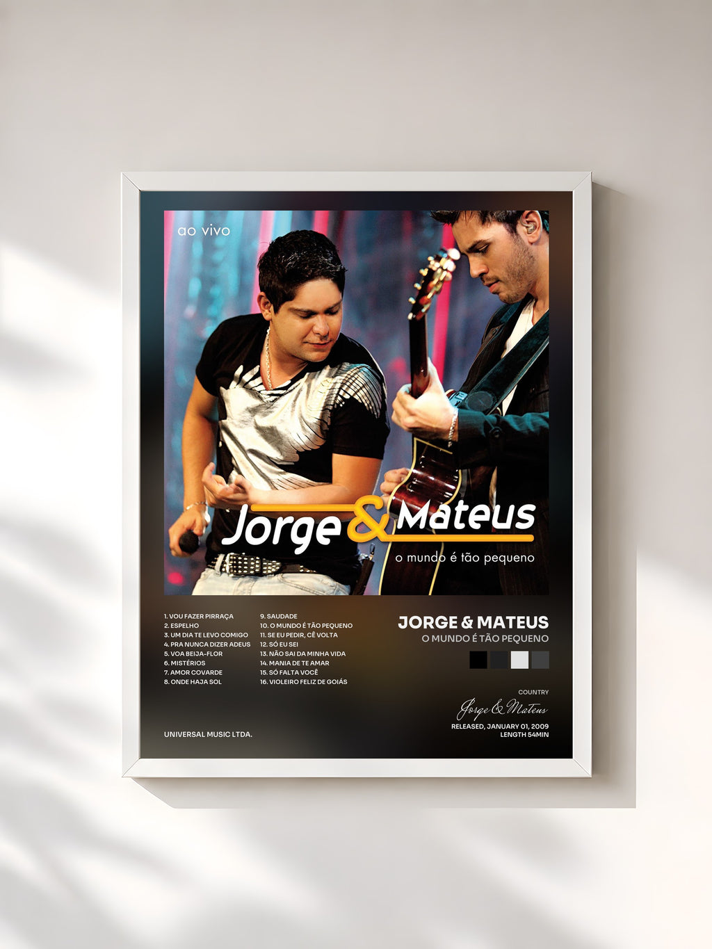 #blanc Tableau de l'album O Mundo É Tão Pequeno de Jorge & Mateus, cadre blanc, imprimé et encadré en France