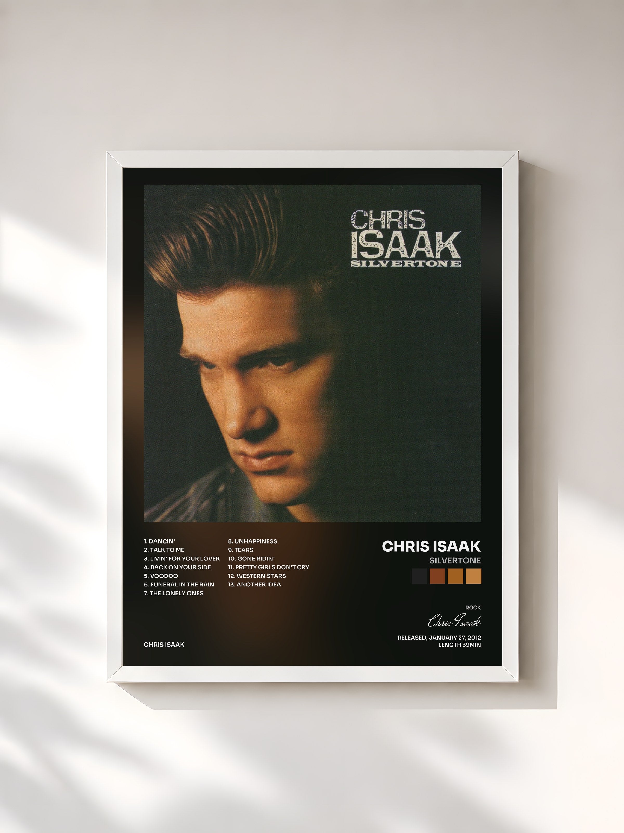 #blanc Tableau de l'album Silvertone de Chris Isaak, cadre blanc, imprimé et encadré en France