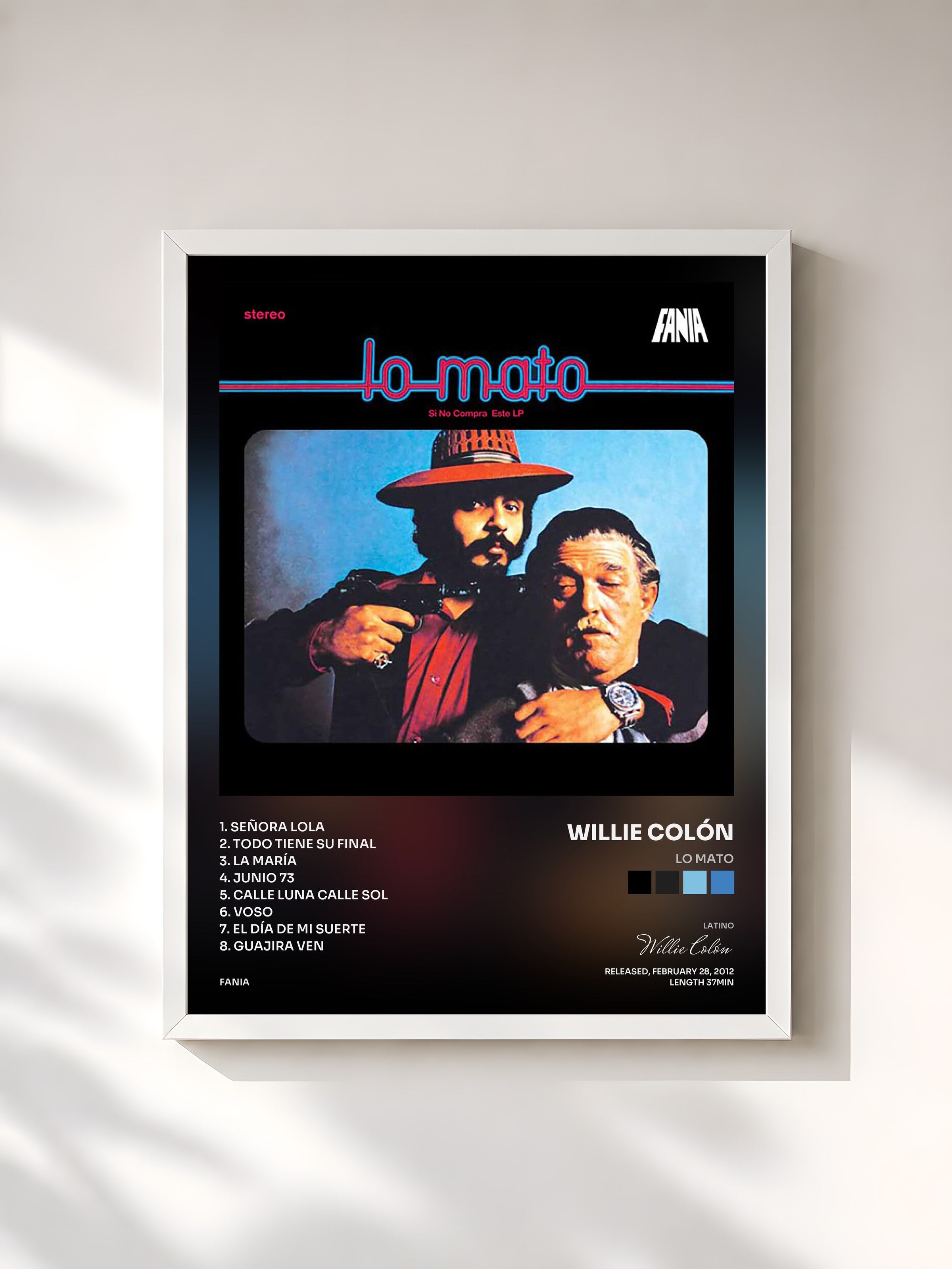 #blanc Tableau de l'album Lo Mato de Willie Colón, cadre blanc, imprimé et encadré en France