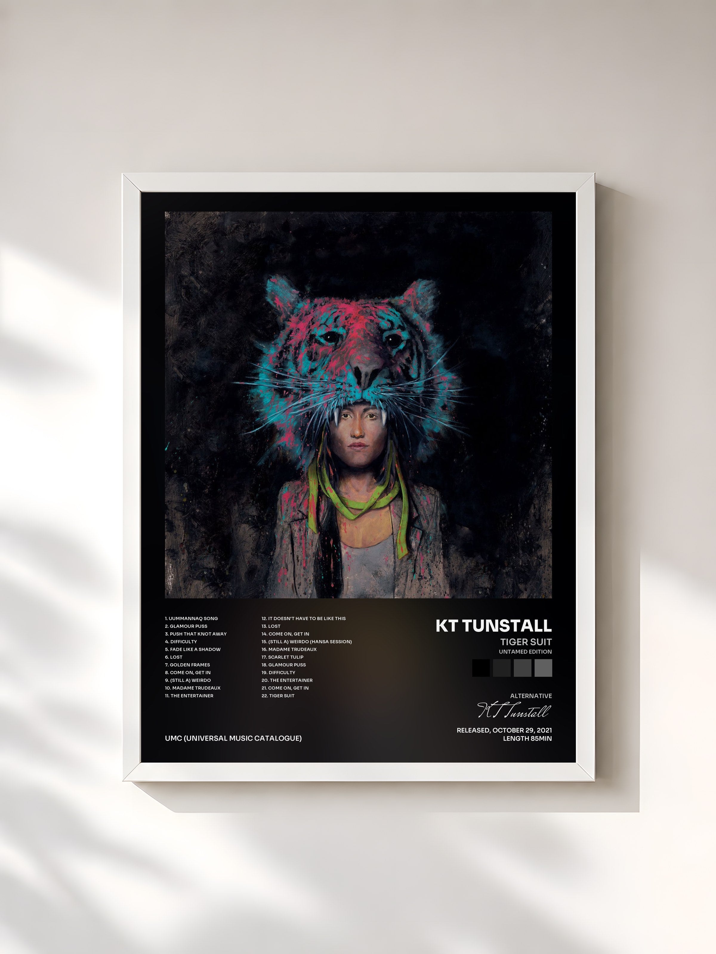 #blanc Tableau de l'album Tiger Suit (Untamed Edition) de KT Tunstall, cadre blanc, imprimé et encadré en France