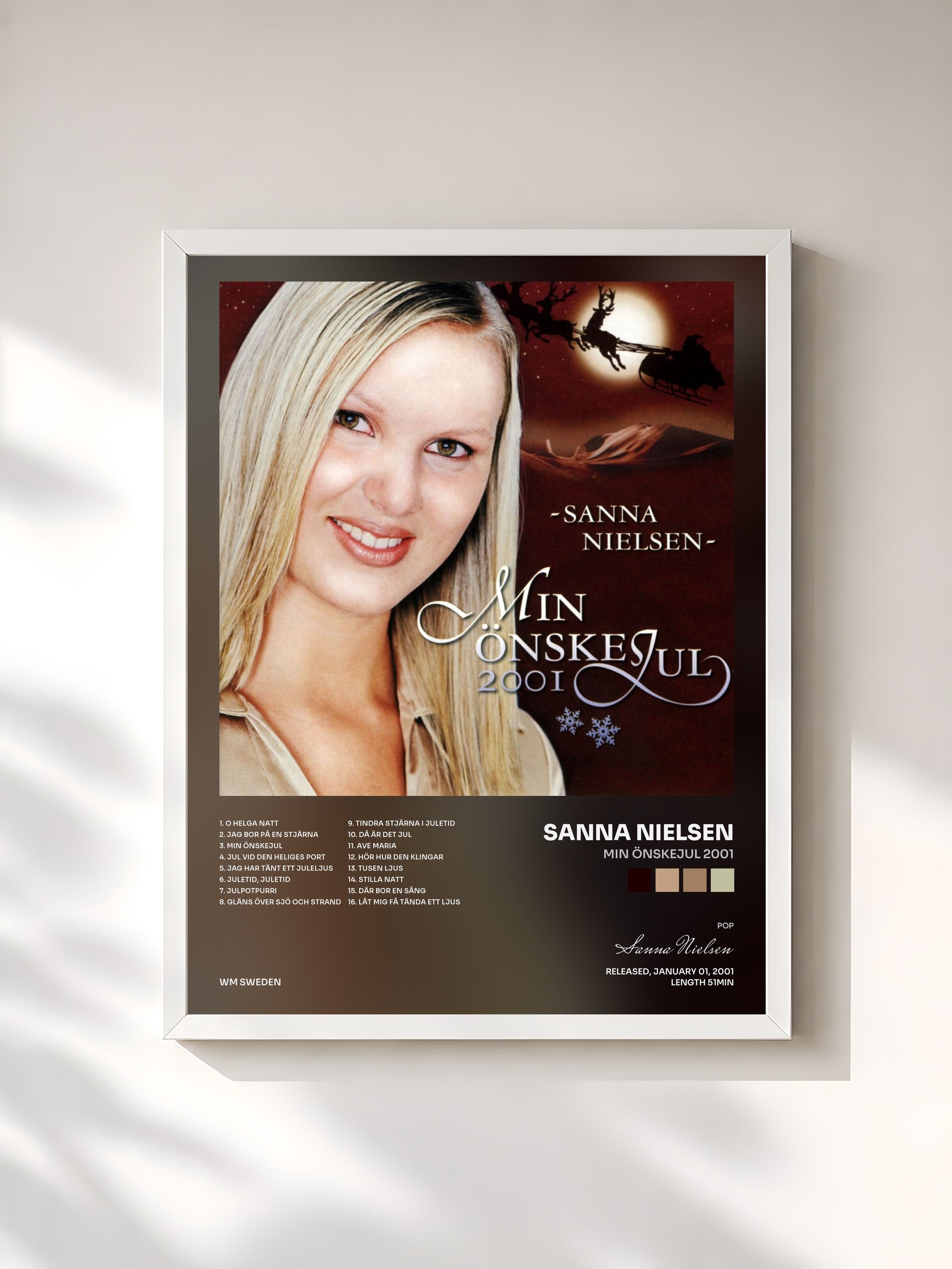 #blanc Tableau de l'album Min önskejul 2001 de Sanna Nielsen, cadre blanc, imprimé et encadré en France