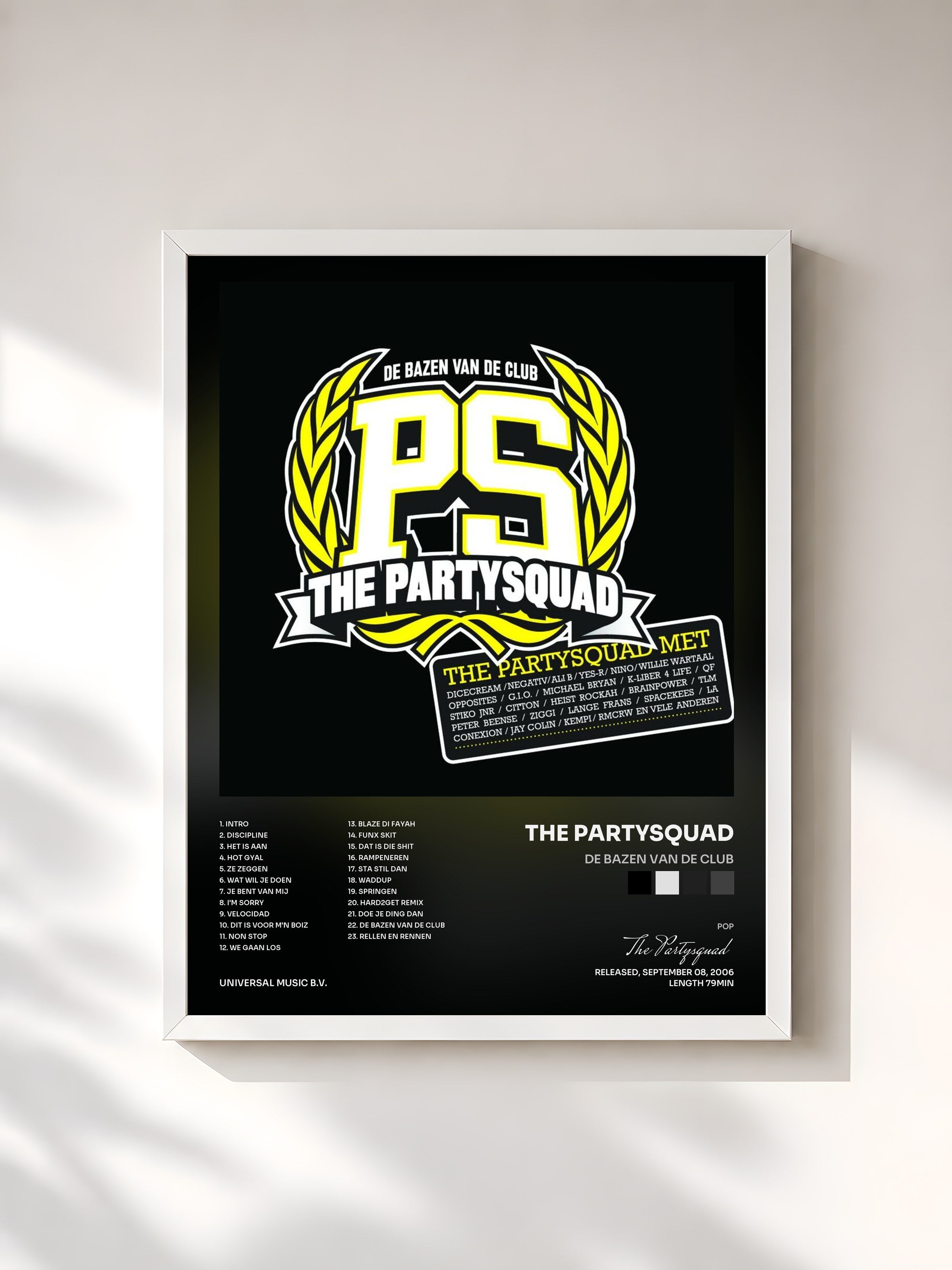 #blanc Tableau de l'album De Bazen Van De Club de The Partysquad, cadre blanc, imprimé et encadré en France