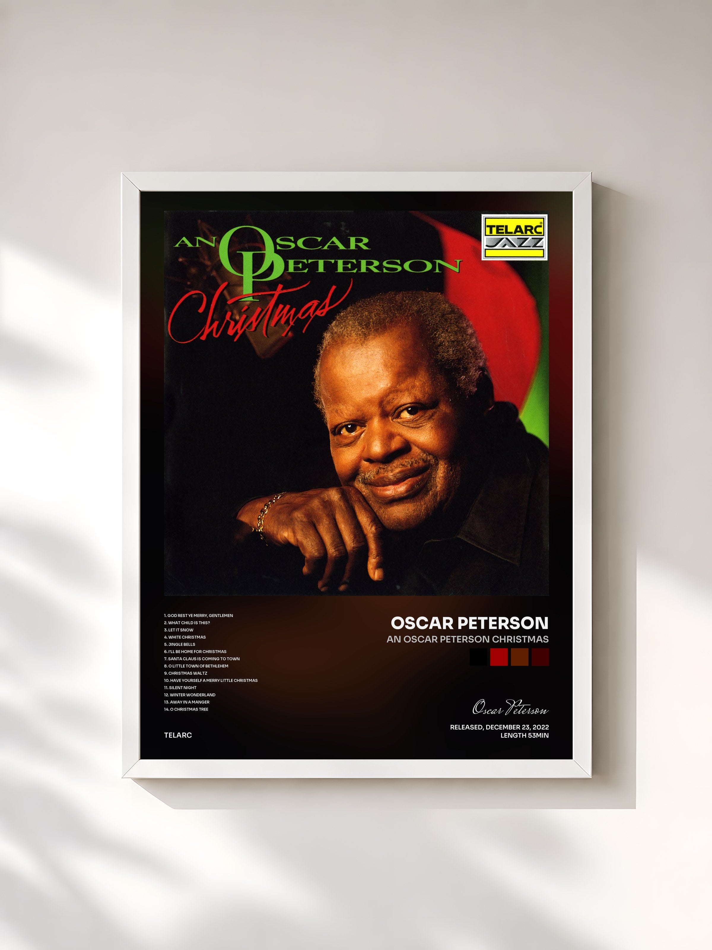 #blanc Tableau de l'album An Oscar Peterson Christmas de Oscar Peterson, cadre blanc, imprimé et encadré en France