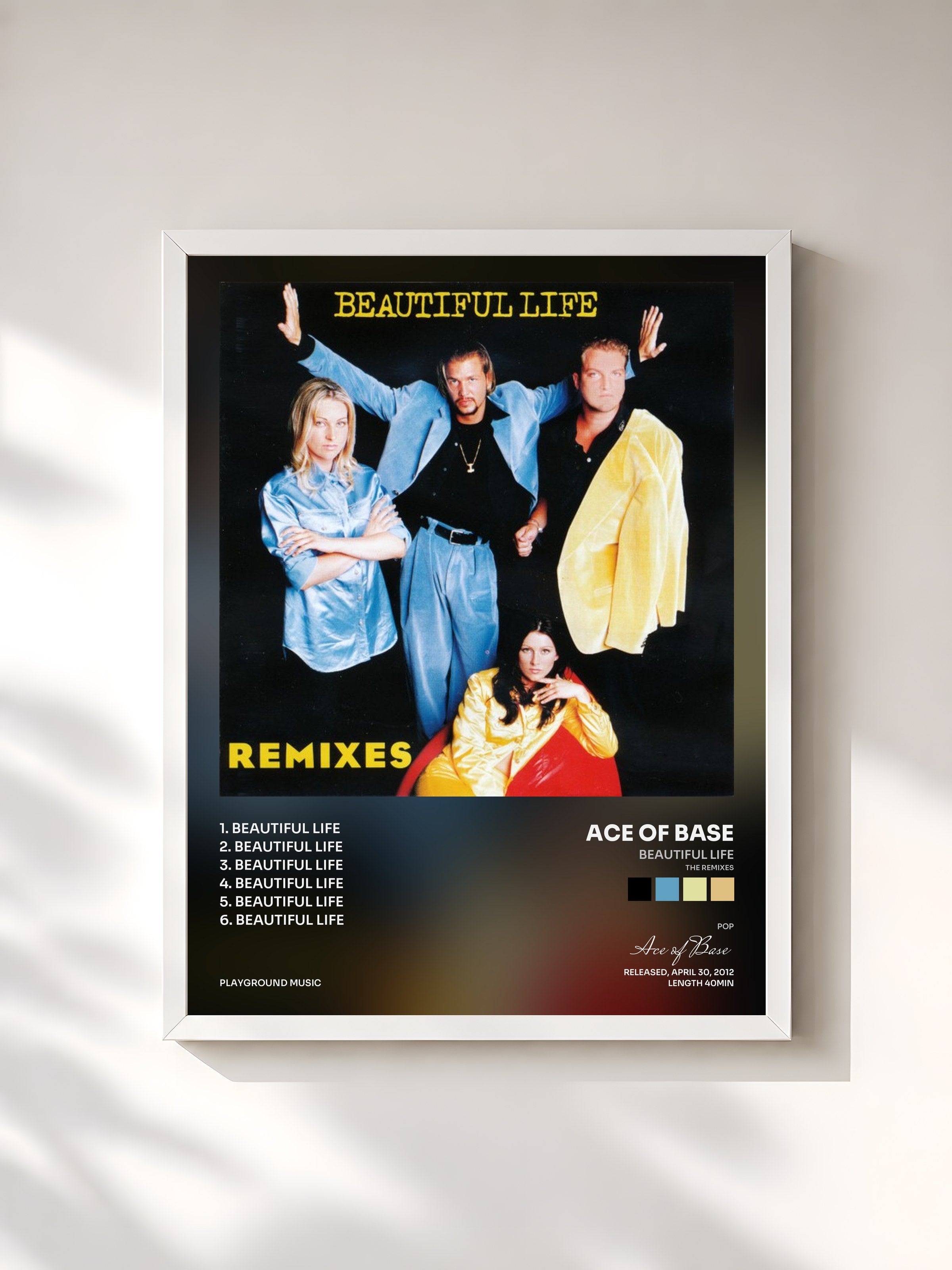 #blanc Tableau de l'album Beautiful Life (The Remixes) de Ace of Base, cadre blanc, imprimé et encadré en France