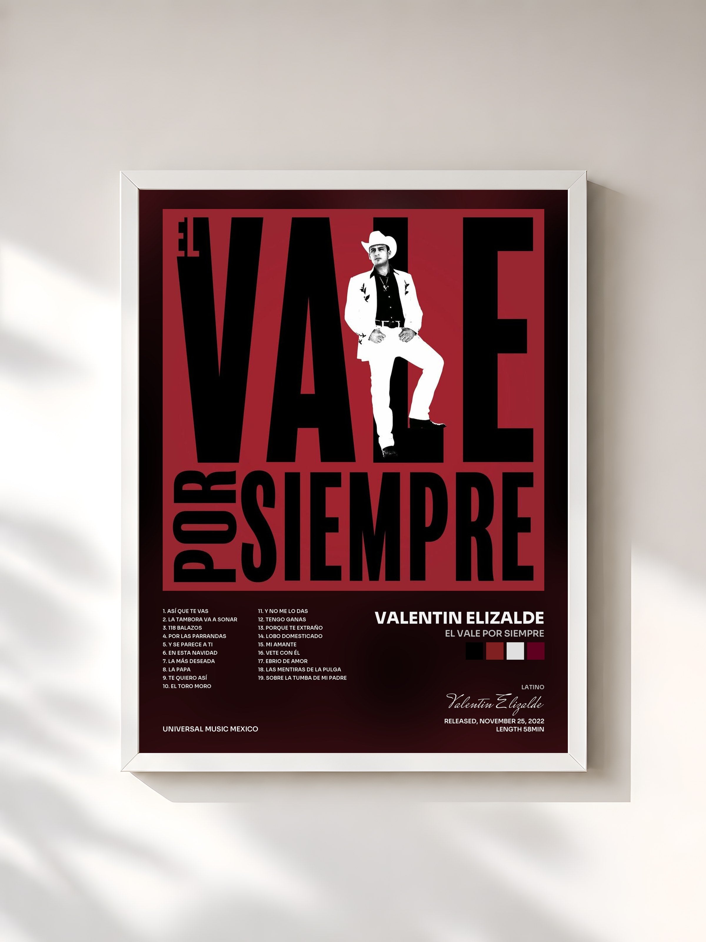 #blanc Tableau de l'album El Vale Por Siempre de Valentin Elizalde, cadre blanc, imprimé et encadré en France