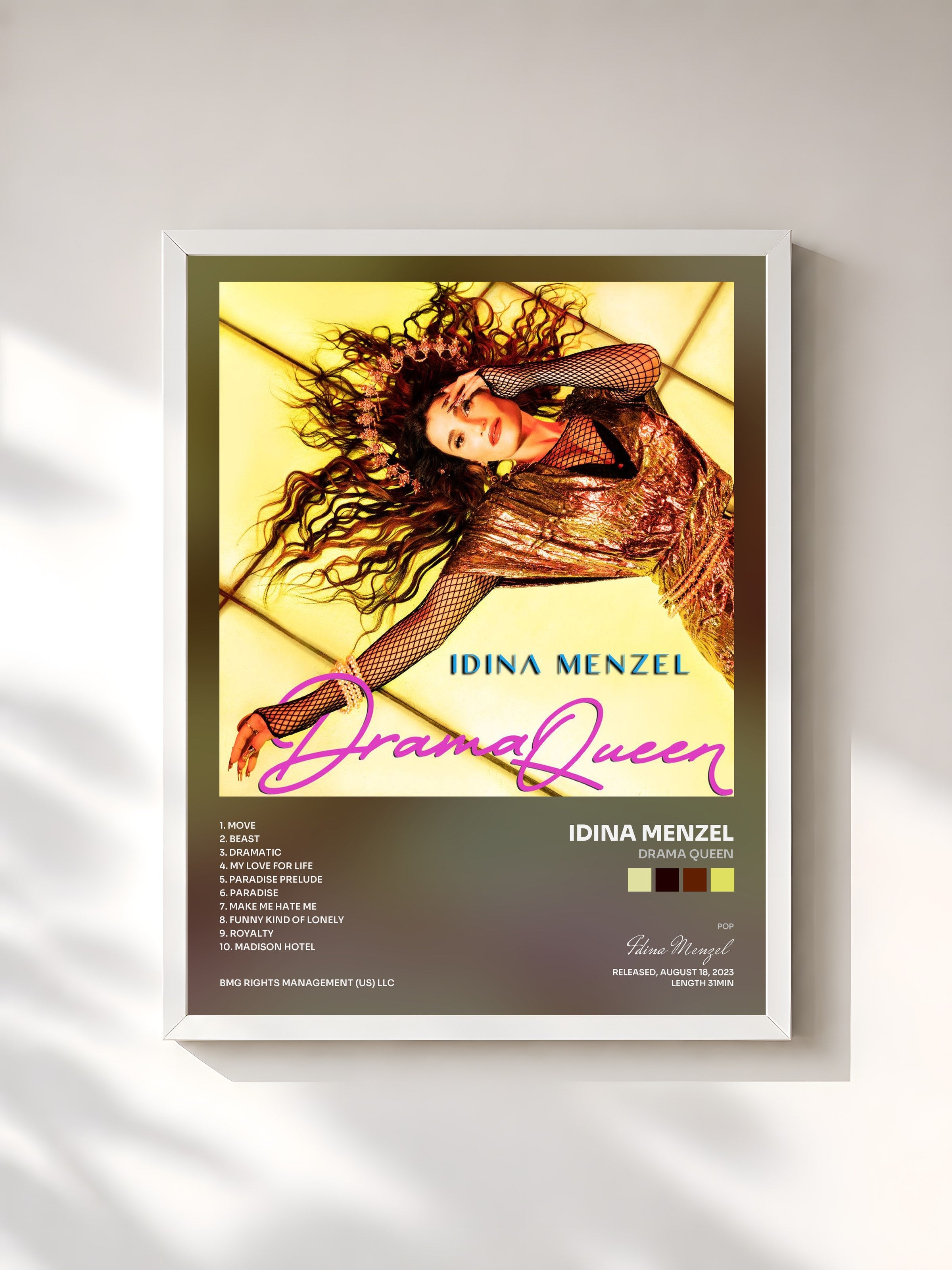 #blanc Tableau de l'album Drama Queen de Idina Menzel, cadre blanc, imprimé et encadré en France
