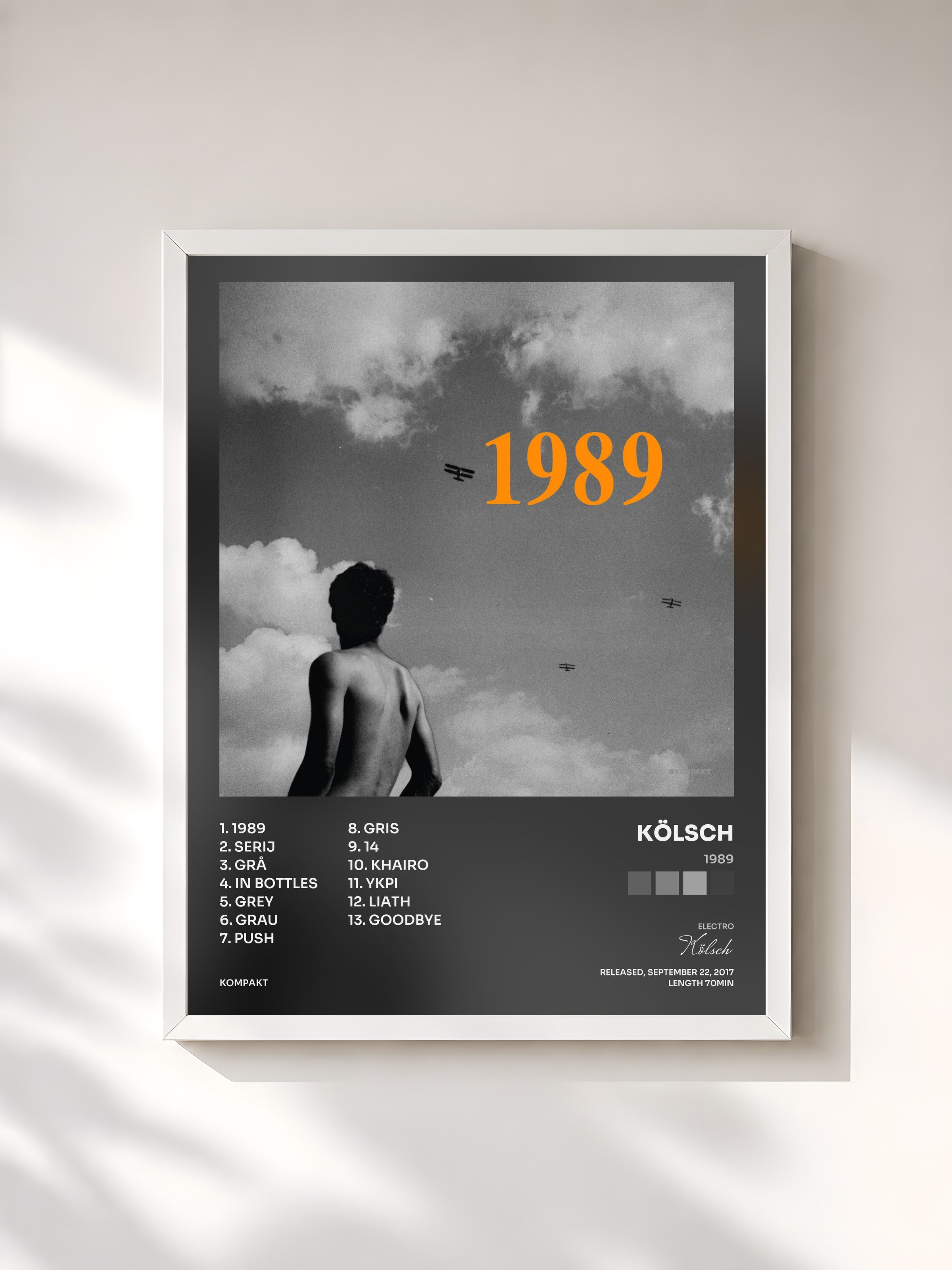 #blanc Tableau de l'album 1989 de Kölsch, cadre blanc, imprimé et encadré en France
