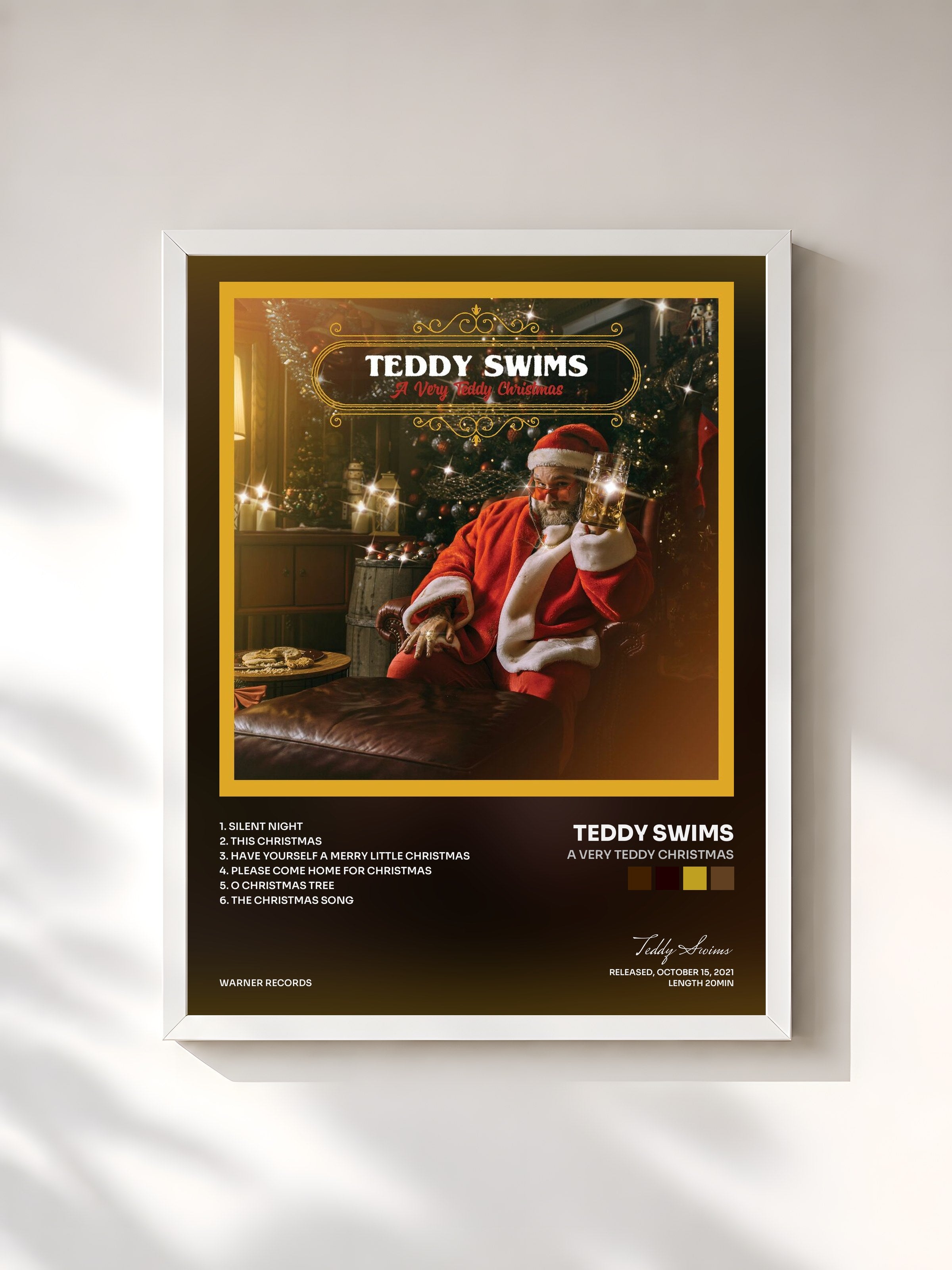 #blanc Tableau de l'album A Very Teddy Christmas de Teddy Swims, cadre blanc, imprimé et encadré en France