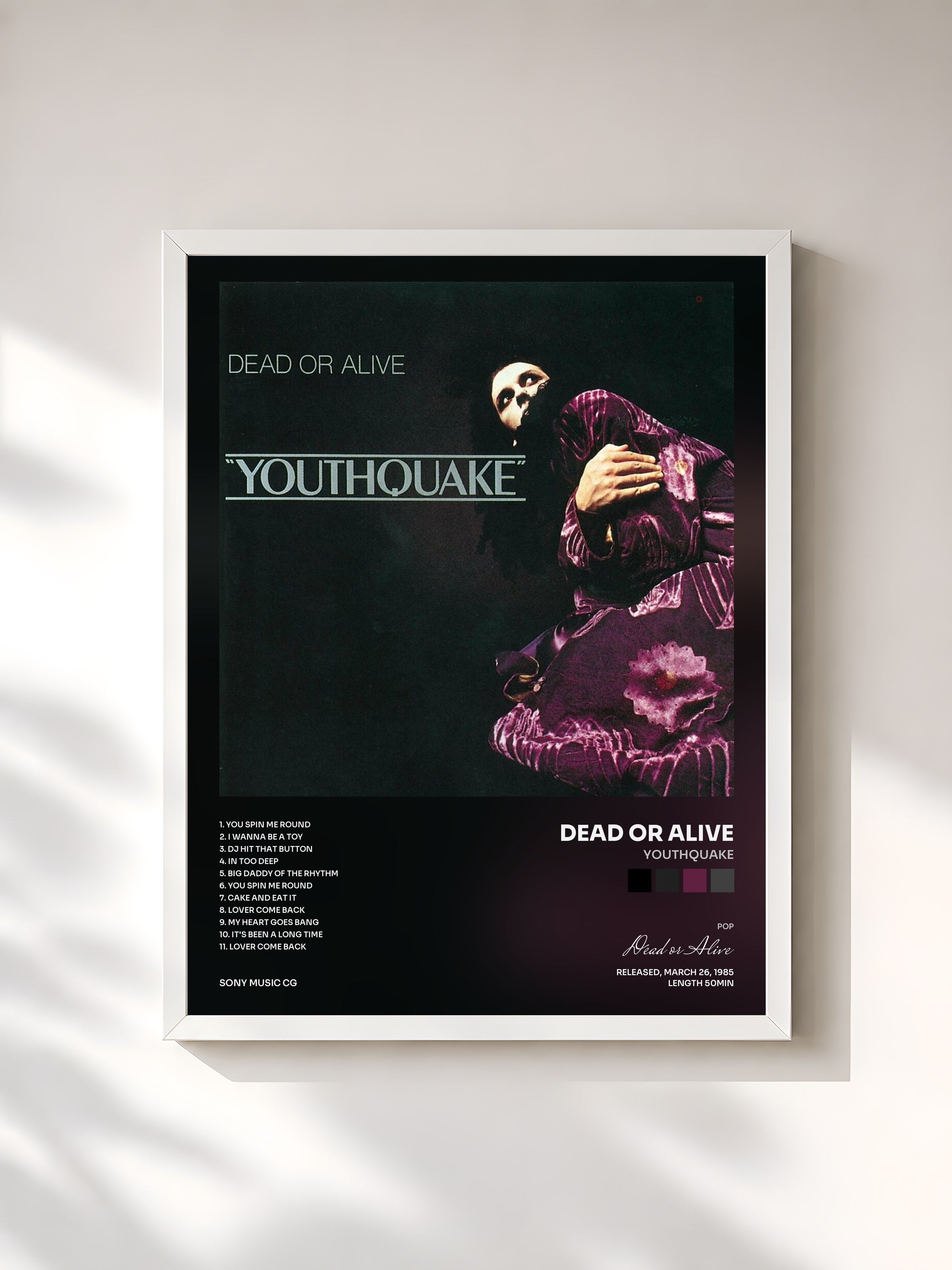 #blanc Tableau de l'album Youthquake de Dead or Alive, cadre blanc, imprimé et encadré en France